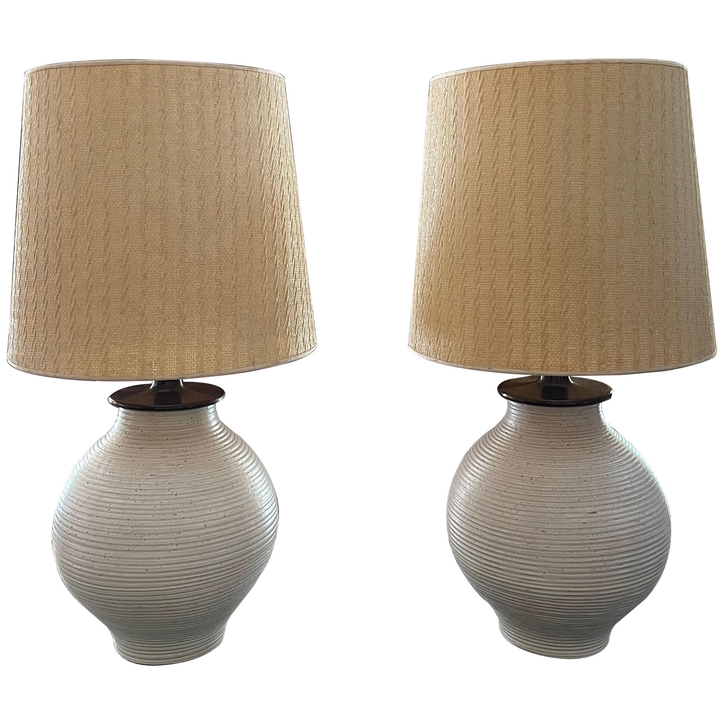 Important pair of ceramic table lamps, Italy 1970's 