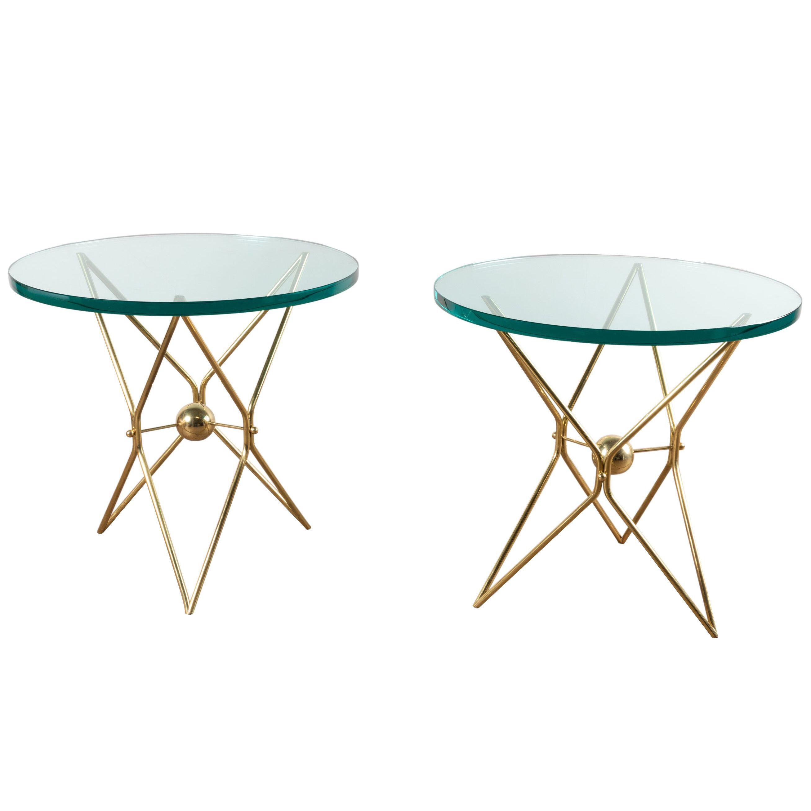 Pair of Brass Gueridons, with Glass Tops, Italy circa 1960