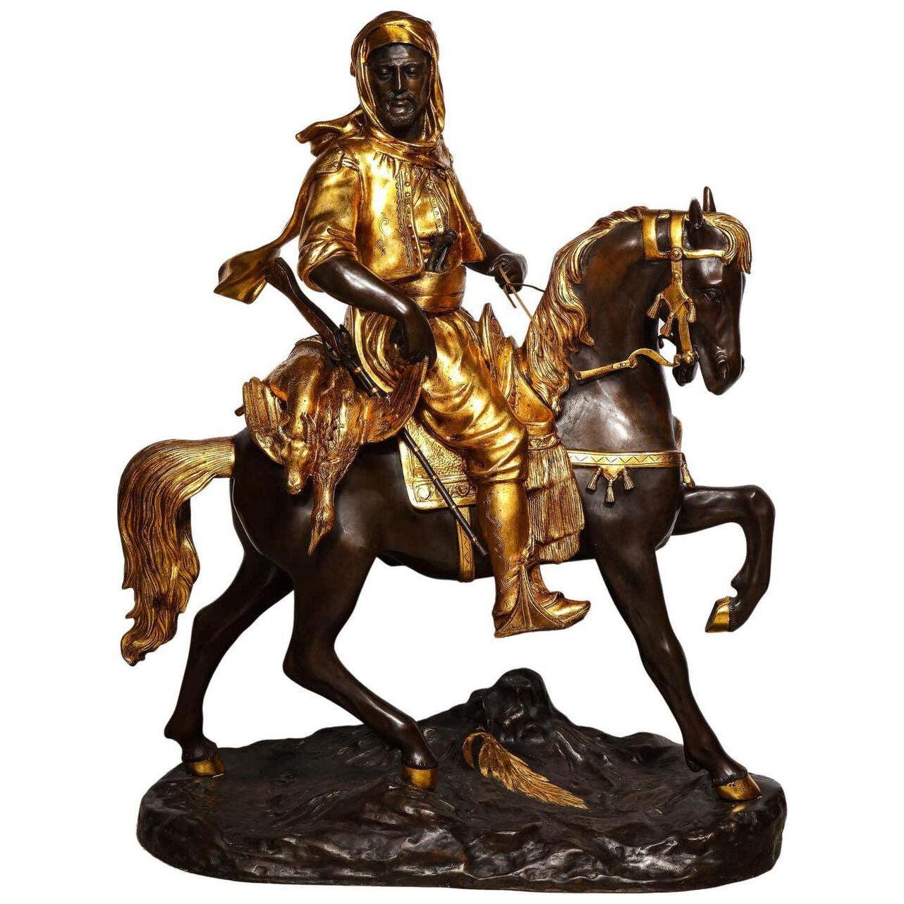 A Monumental Orientalist Bronze Sculpture "Cavalier Arabe" 