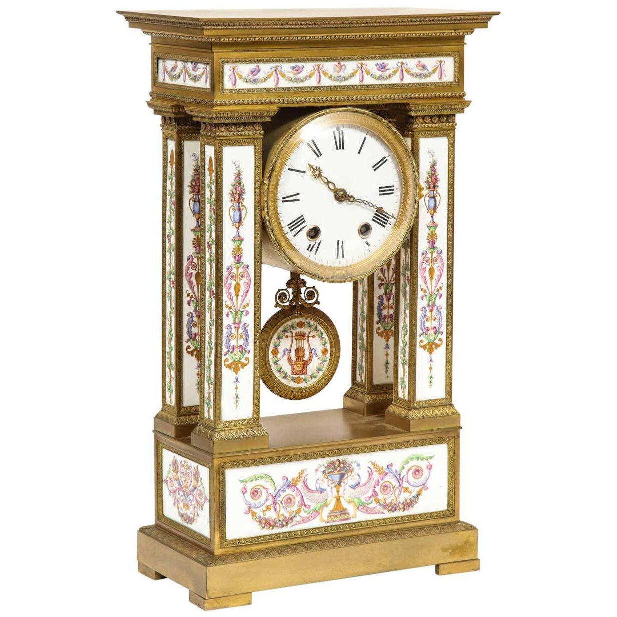 A Rare and Exquisite French Ormolu and Porcelain Clock, attributed to Deniere