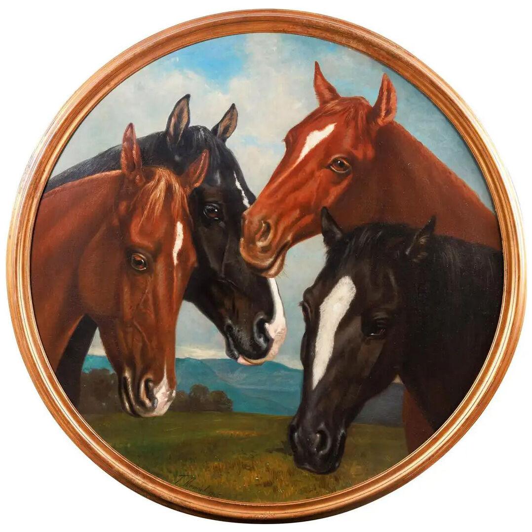Frederick Rondel (American 1826-1892) A Large, Rare Painting of "Four Horses"