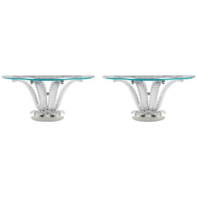 Lalique France, a Magnificent Pair of Crystal Cactus Console Tables