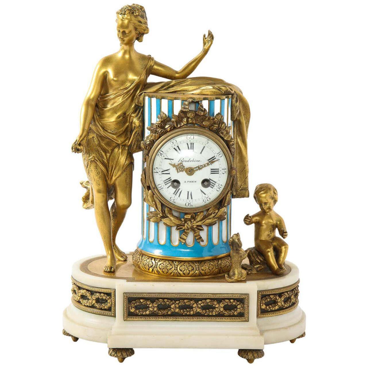 Fine French Ormolu, Marble, and Sevres Style Porcelain "Marie Antoinette" Clock