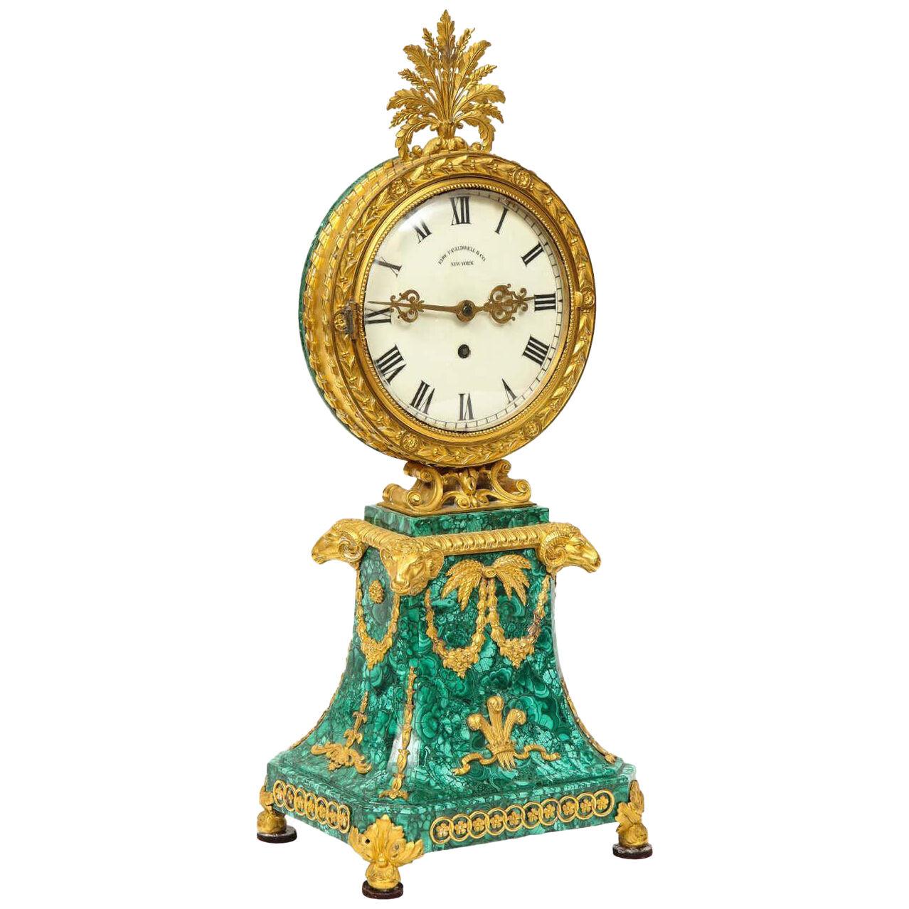 Edward F. Caldwell, An Extremely Fine and Rare Ormolu-Mounted Malachite Clock