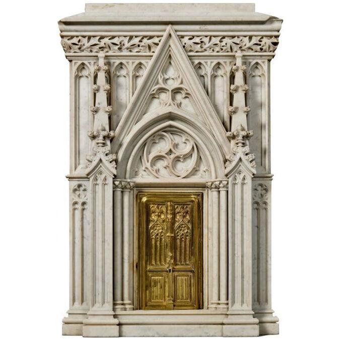 A Rare Monumental Italian Carved Carrara Marble Model of A Cathedral