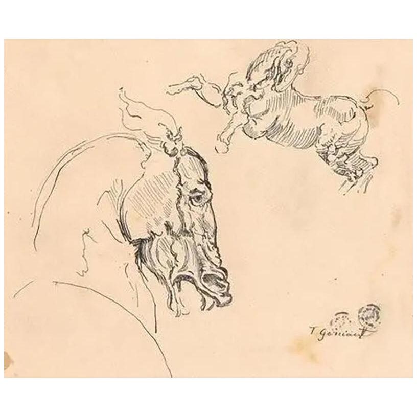 Theodore Gericault, A Rare and Important Study Drawing “Equestrian Horse Head”