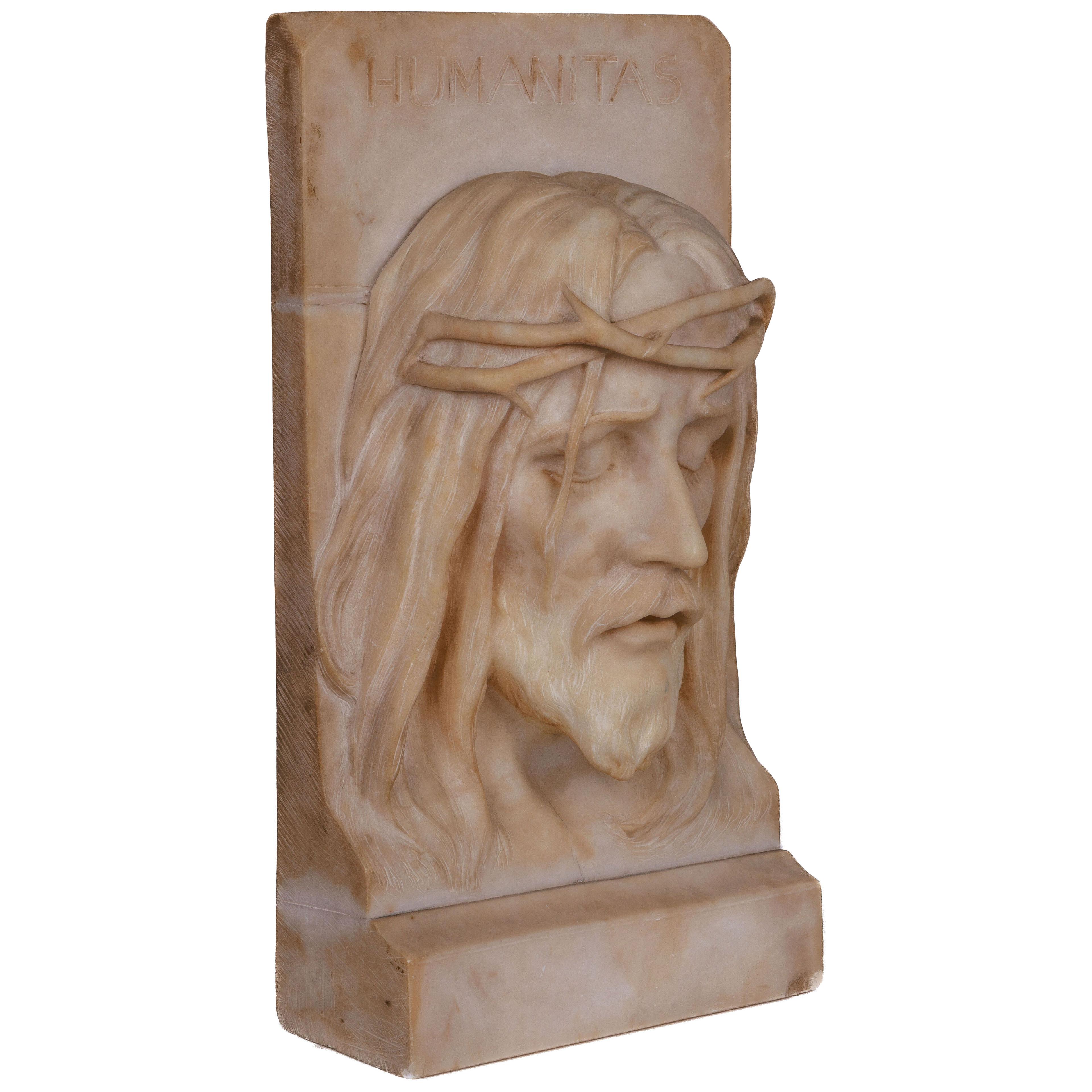 Rare and Important Italian Alabaster Bust Sculpture of Jesus Christ, C. 1860