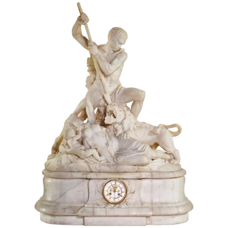 An Exceptional White Marble Figural Sculpture Clock