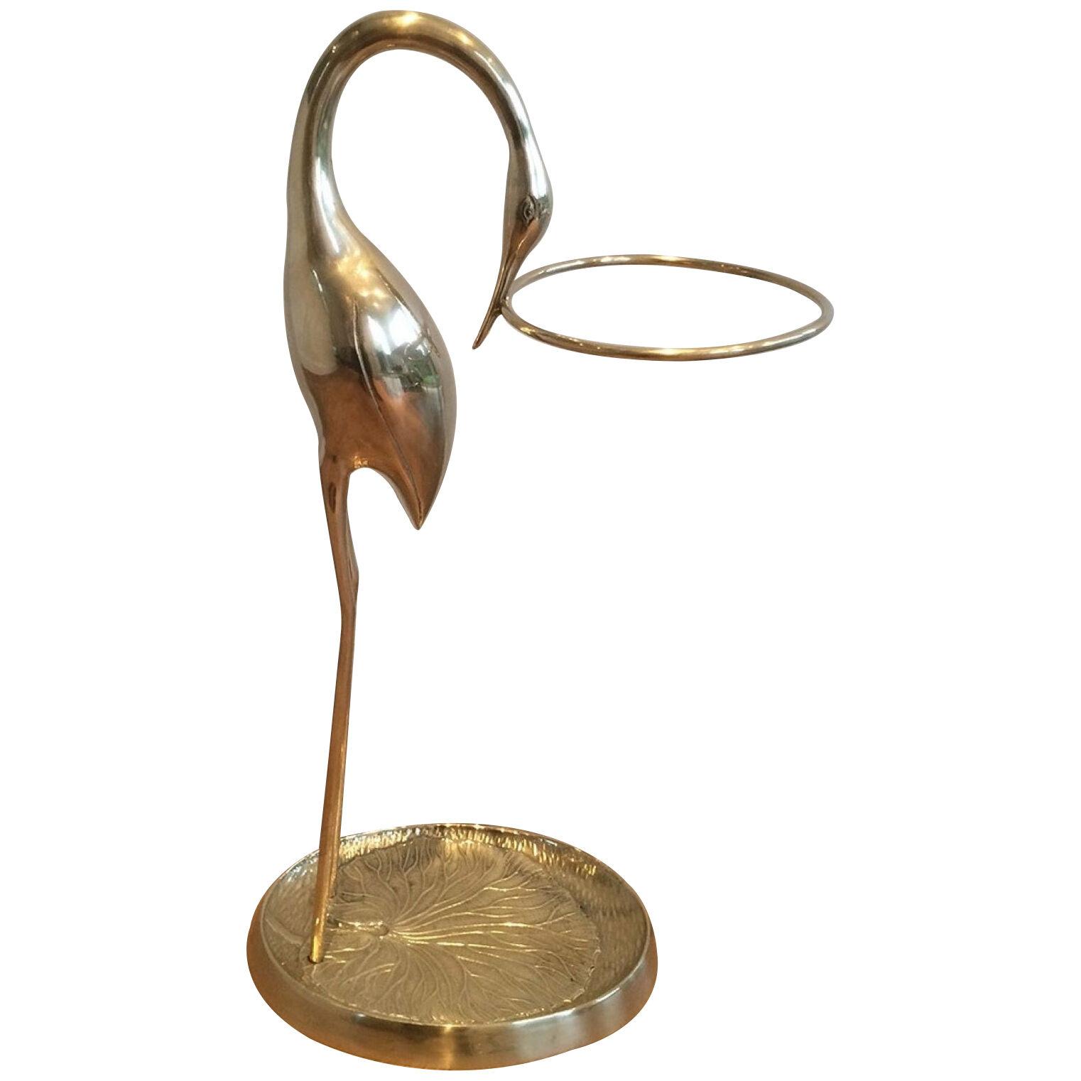 Brass Swan Umbrella Stand Attributed to Maison Jansen