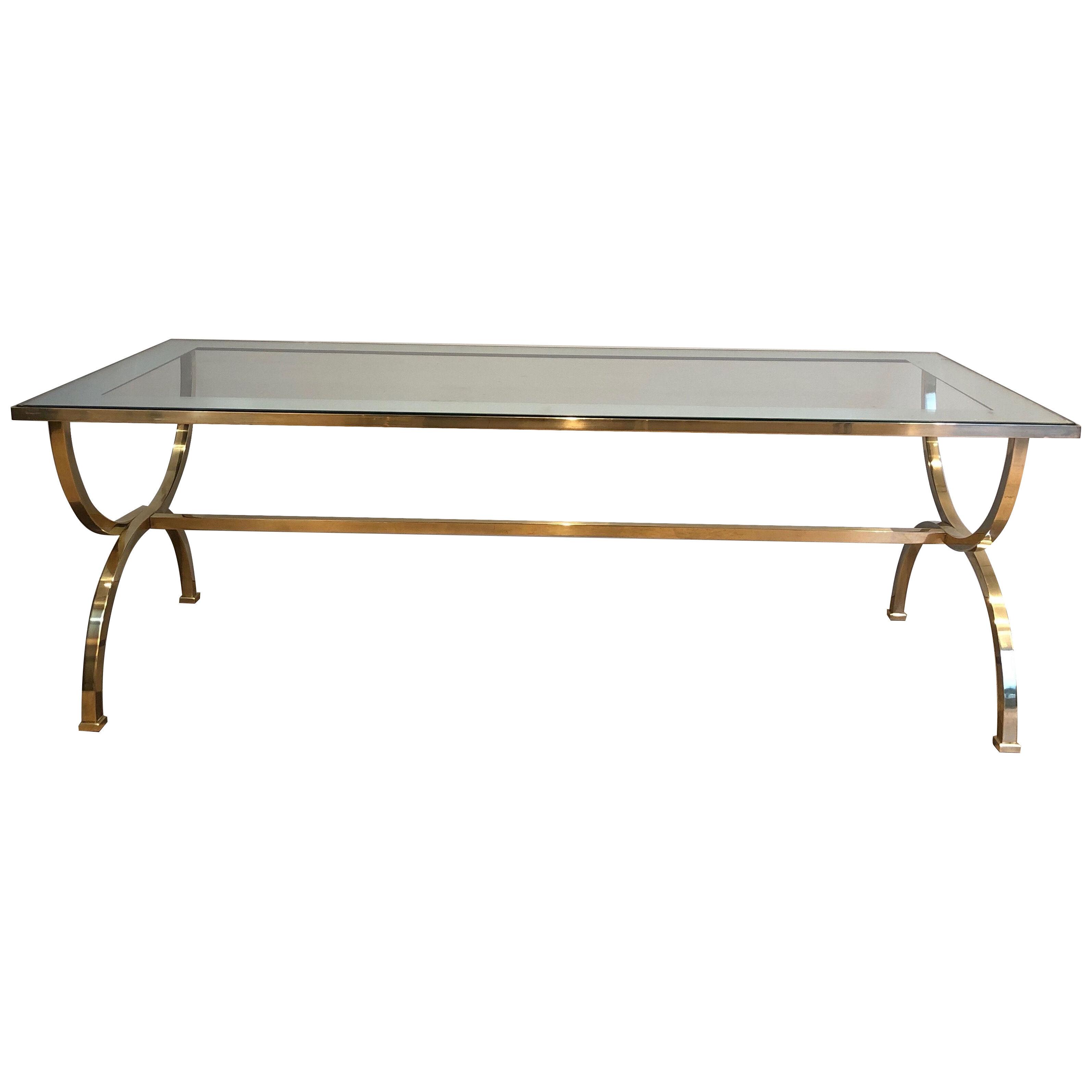 Large Neoclassical Style Brass Coffee Table Attributed to Maison Jansen