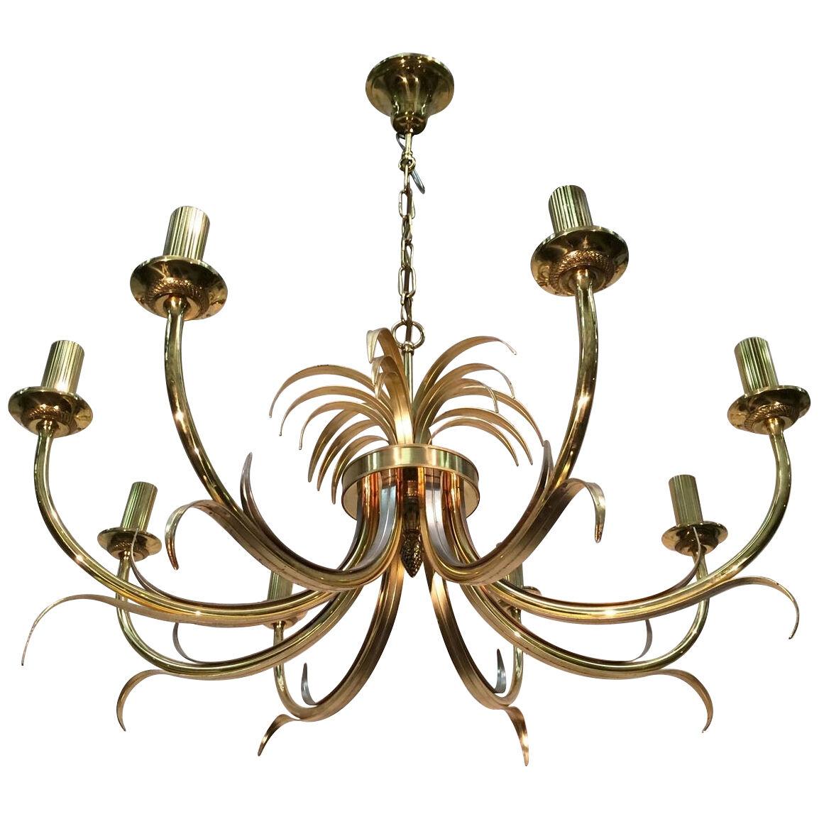 Brushed Metal and Gilt Metal Pineapple Chandelier in the Style of Maison Baguès