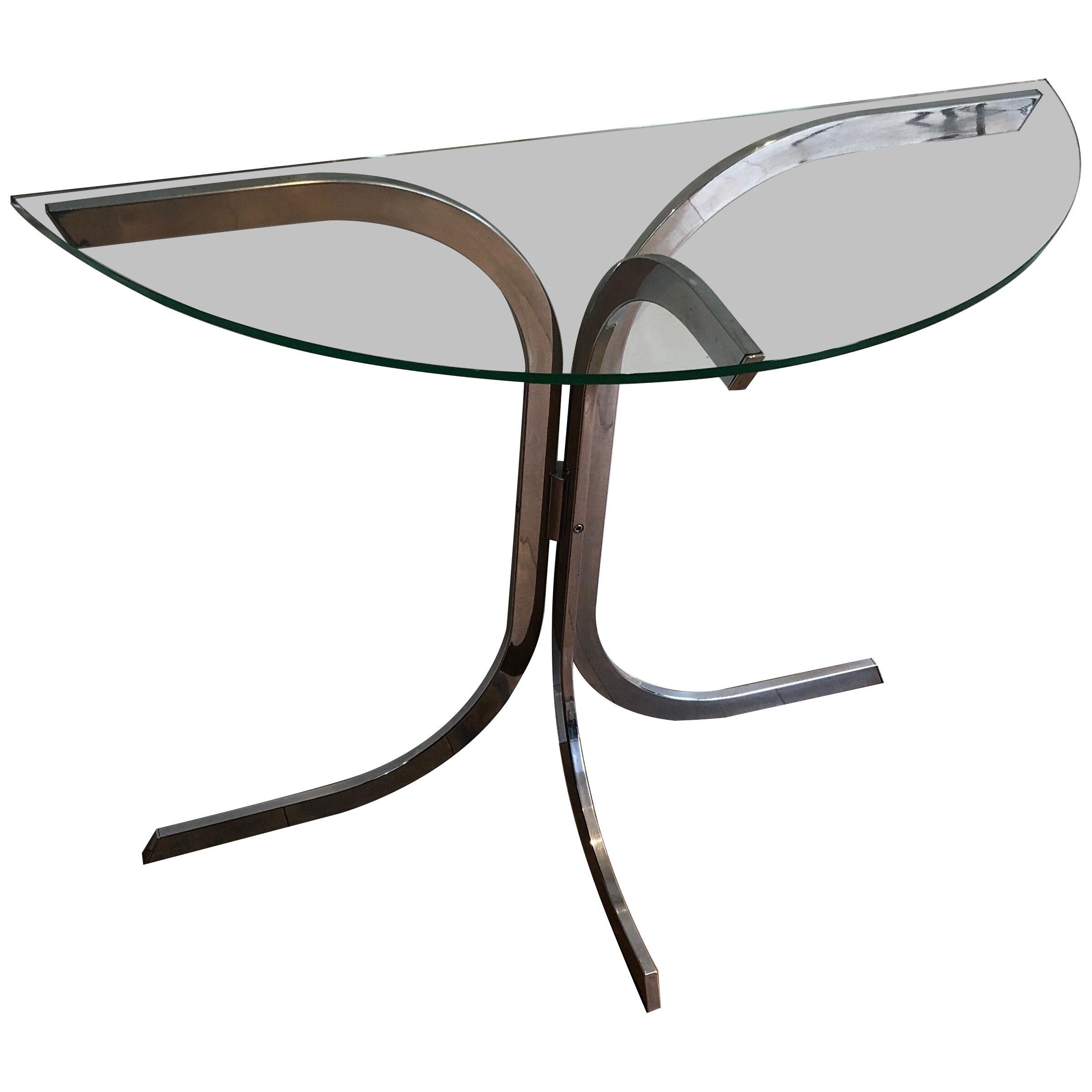 Half-Moon Chromed Console in the Style of Maison Charles