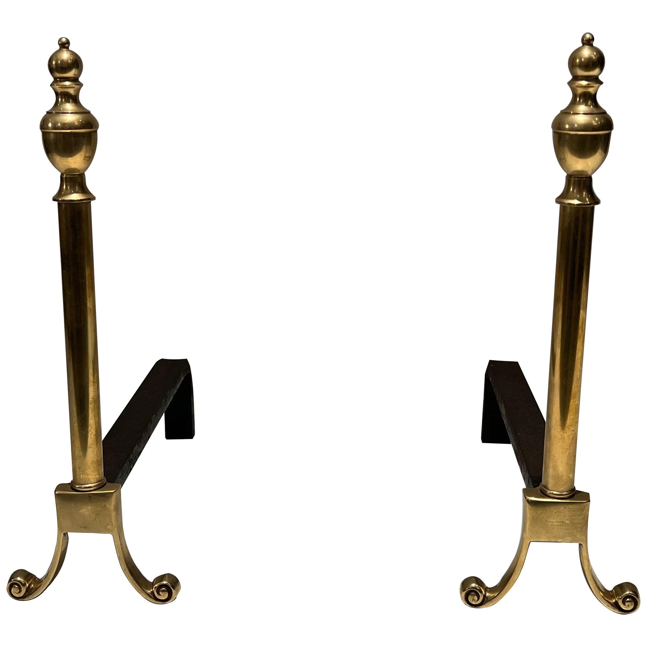 Pair of Neoclassical Style Bronze Andirons