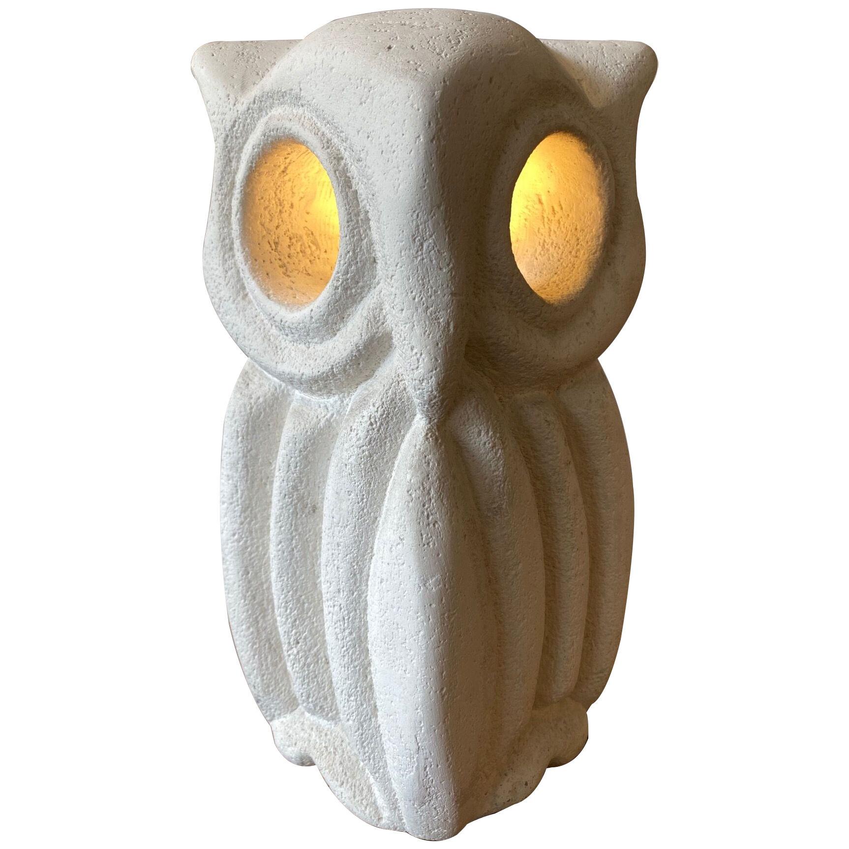 Limestone Table Lamp "Owl" by Albert Tormos, France, 1970s