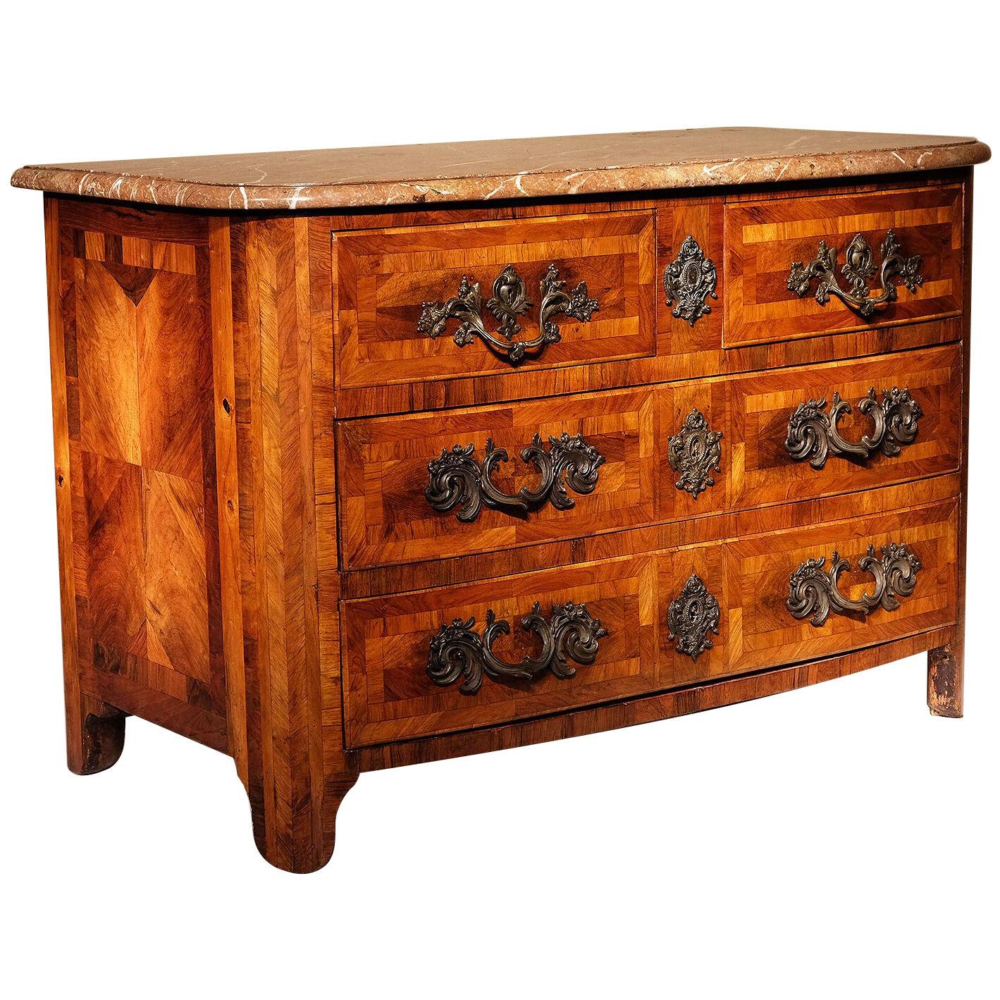 18th Century French Louis XV Walnut Marble Topped Commode