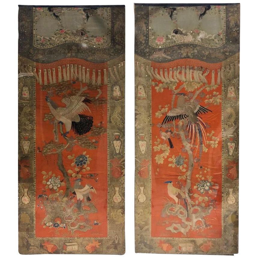 Pair of 19th Century Chinese Silkwork Screens