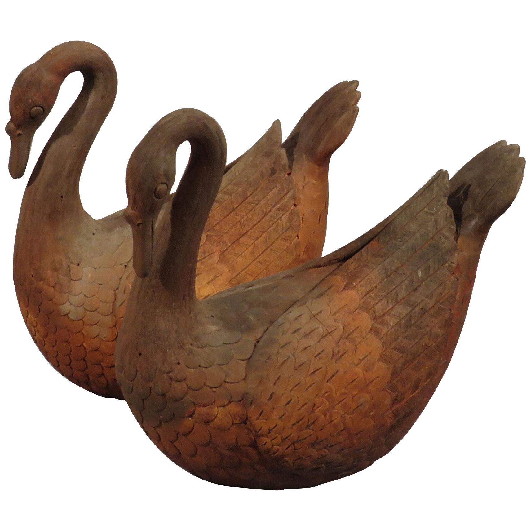  A Pair of Late 19th Century Terracotta Swans