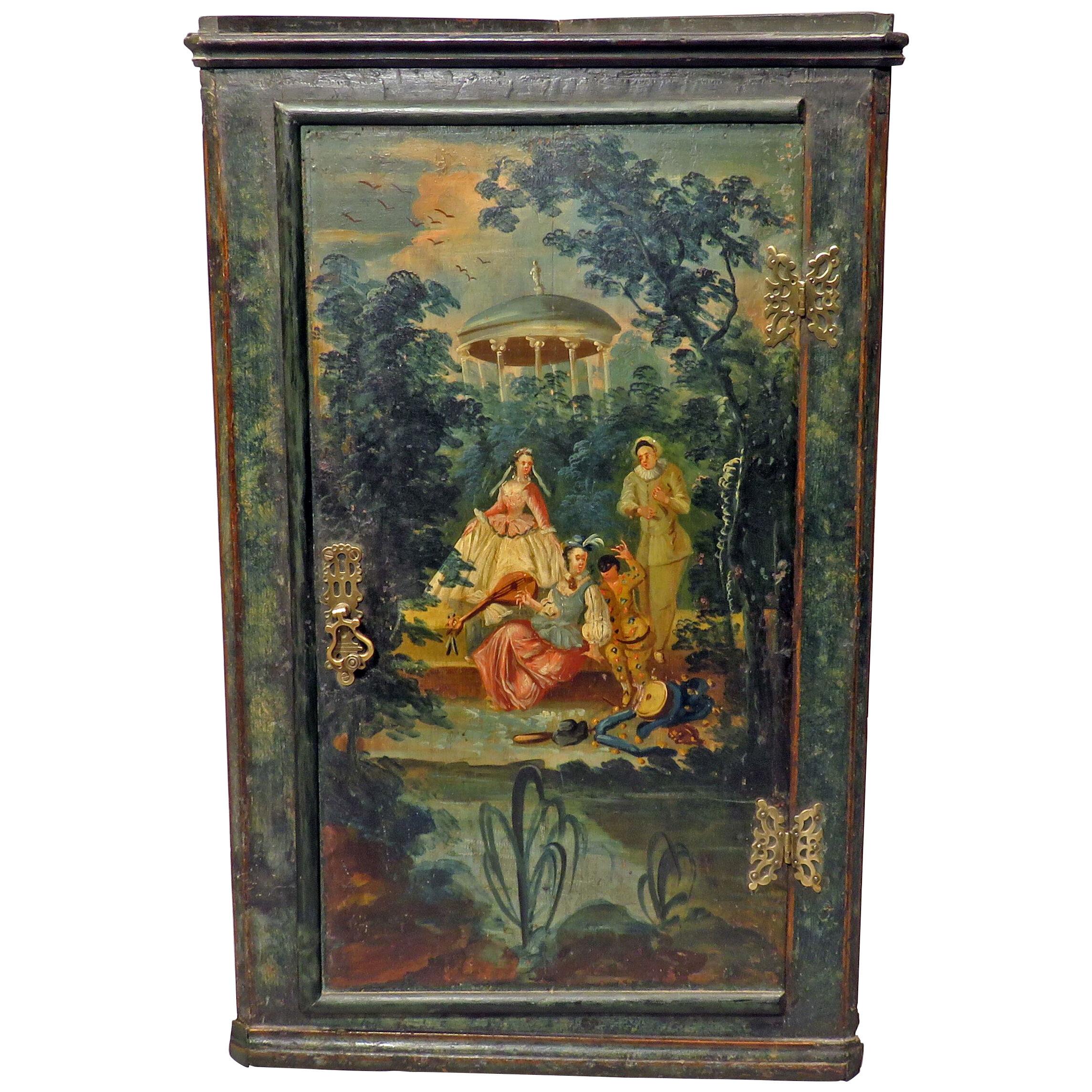 An Early 18th Century Painted Hanging Corner Cupboard