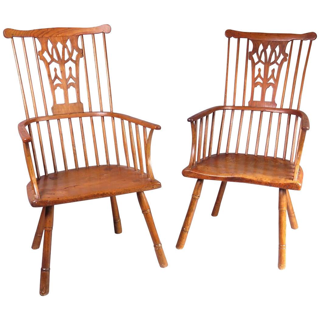 A Pair of Late 18th Century Comb Back Windsor Chairs
