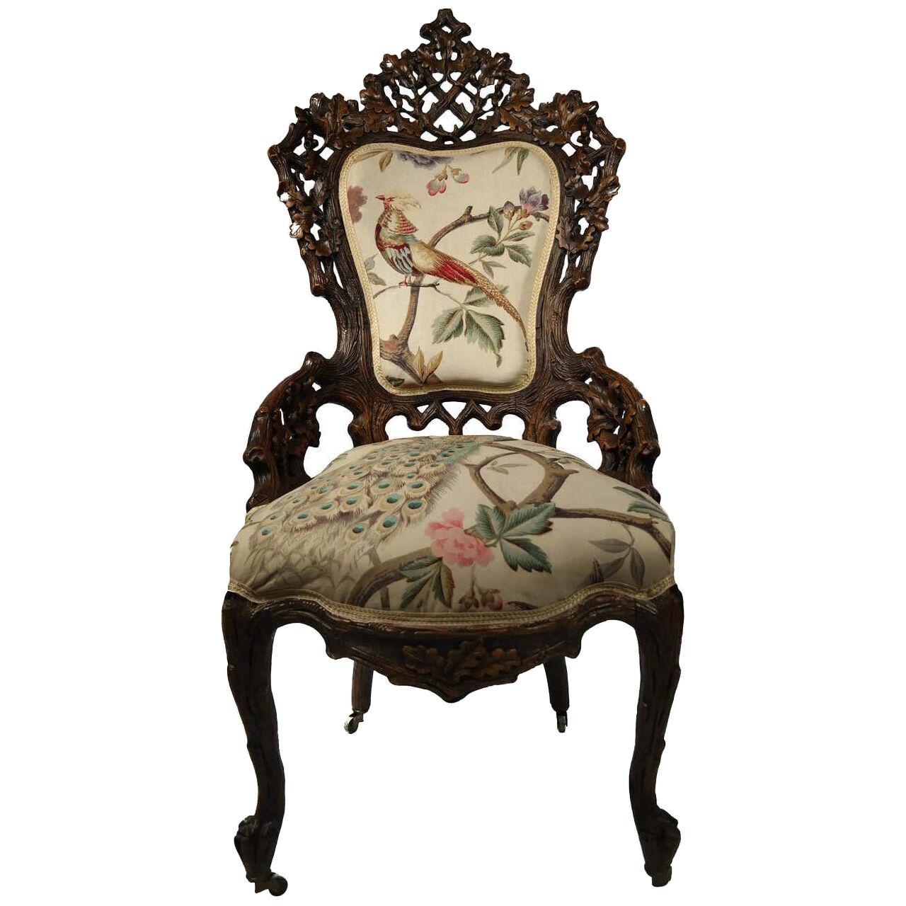 Late 19th Century Black Forest Carved Oak Chair, Swiss circa 1880.