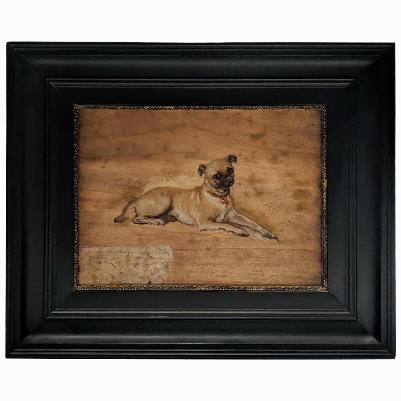 Late 19th Century Oil on Board "Study of a Pug", by Tony Robert-Fleury