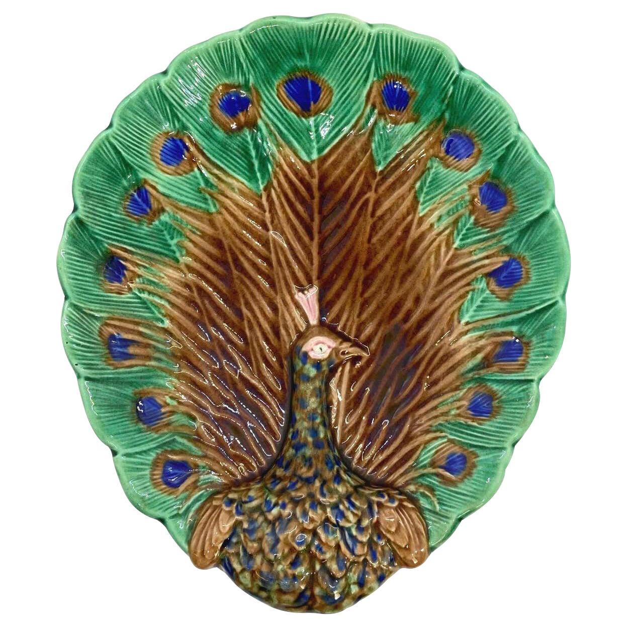 Wedgwood Majolica Peacock Tray, English, 1880