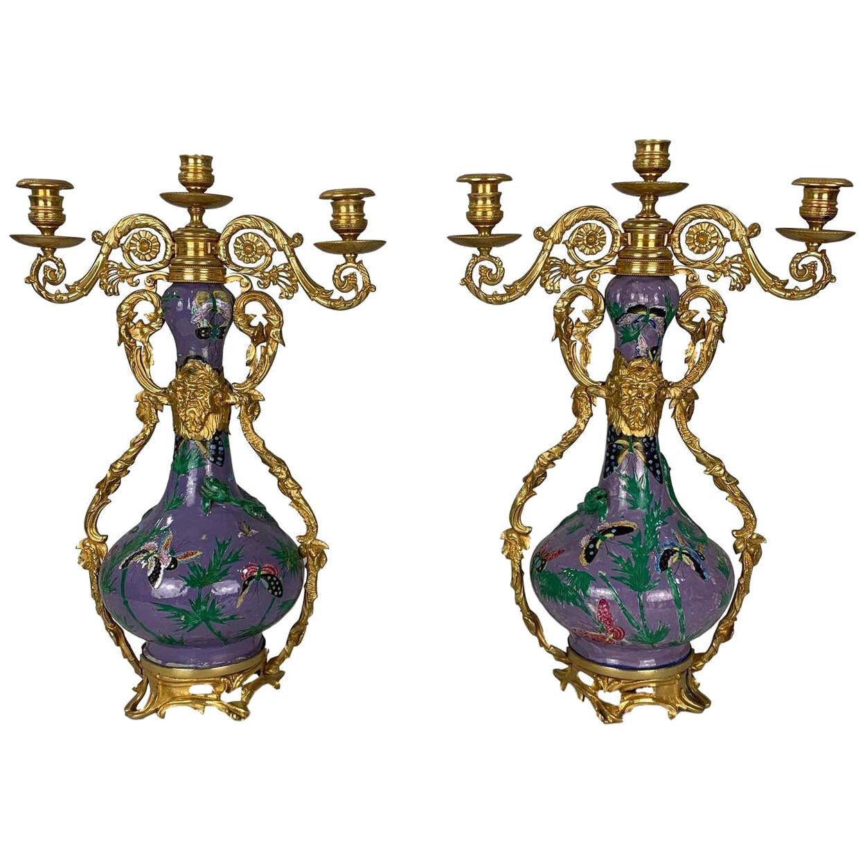 Pair of Bronze Ormolu-Mounted Chinese Export Porcelain Vases, Qing Dynasty