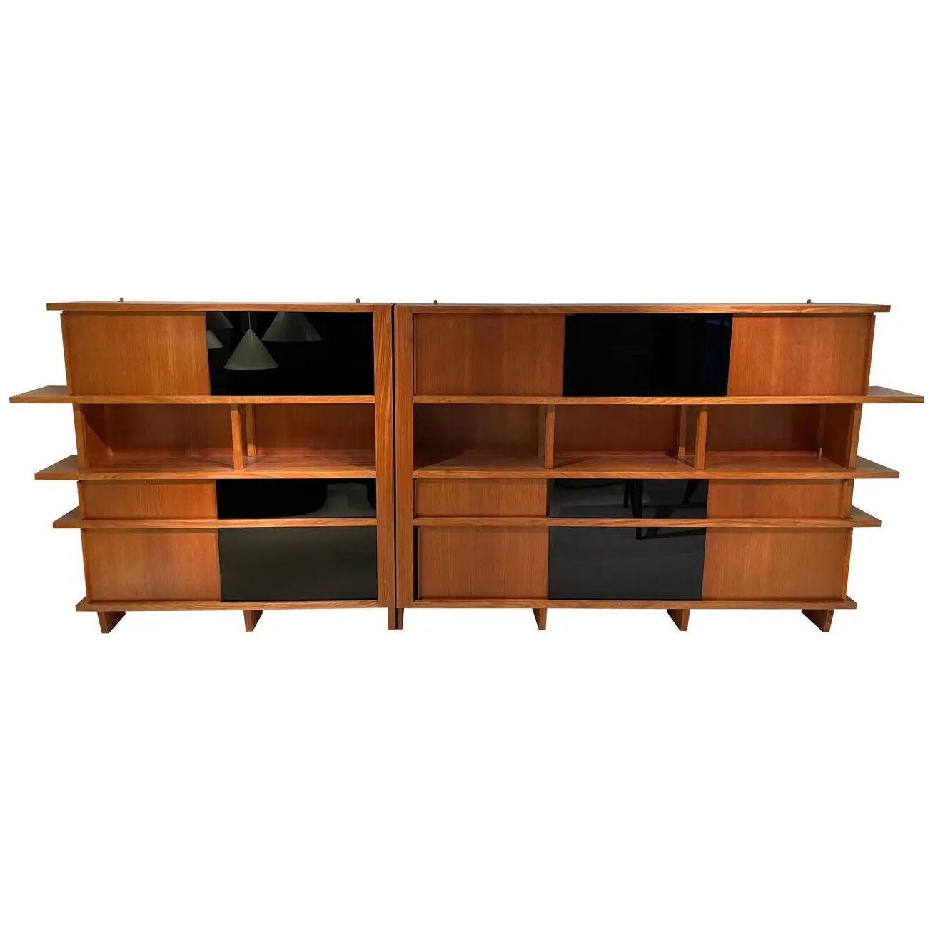 Library in Walnut and Opaline Glass, 1950s