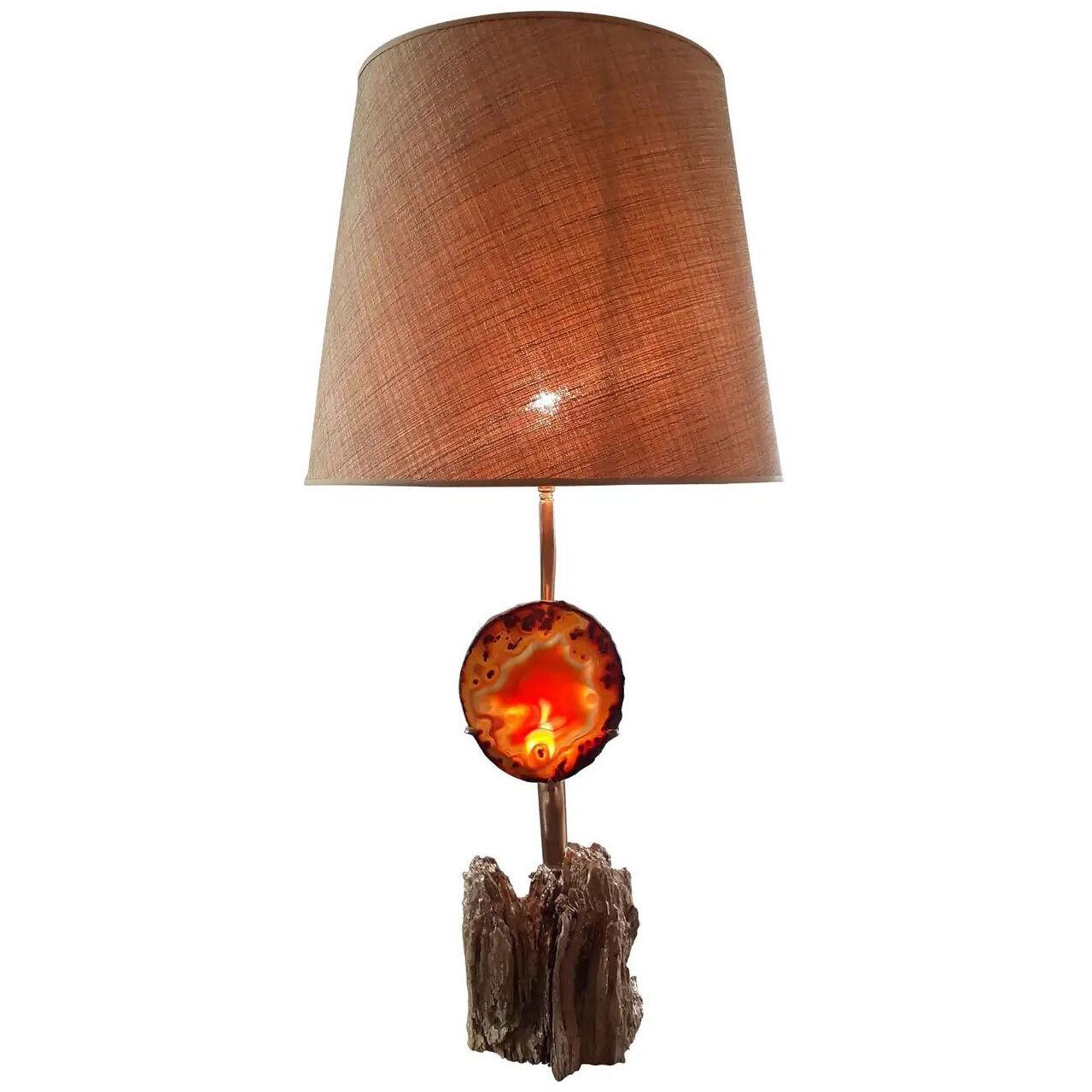 Lamp in Gilded Wood and Agate Stone