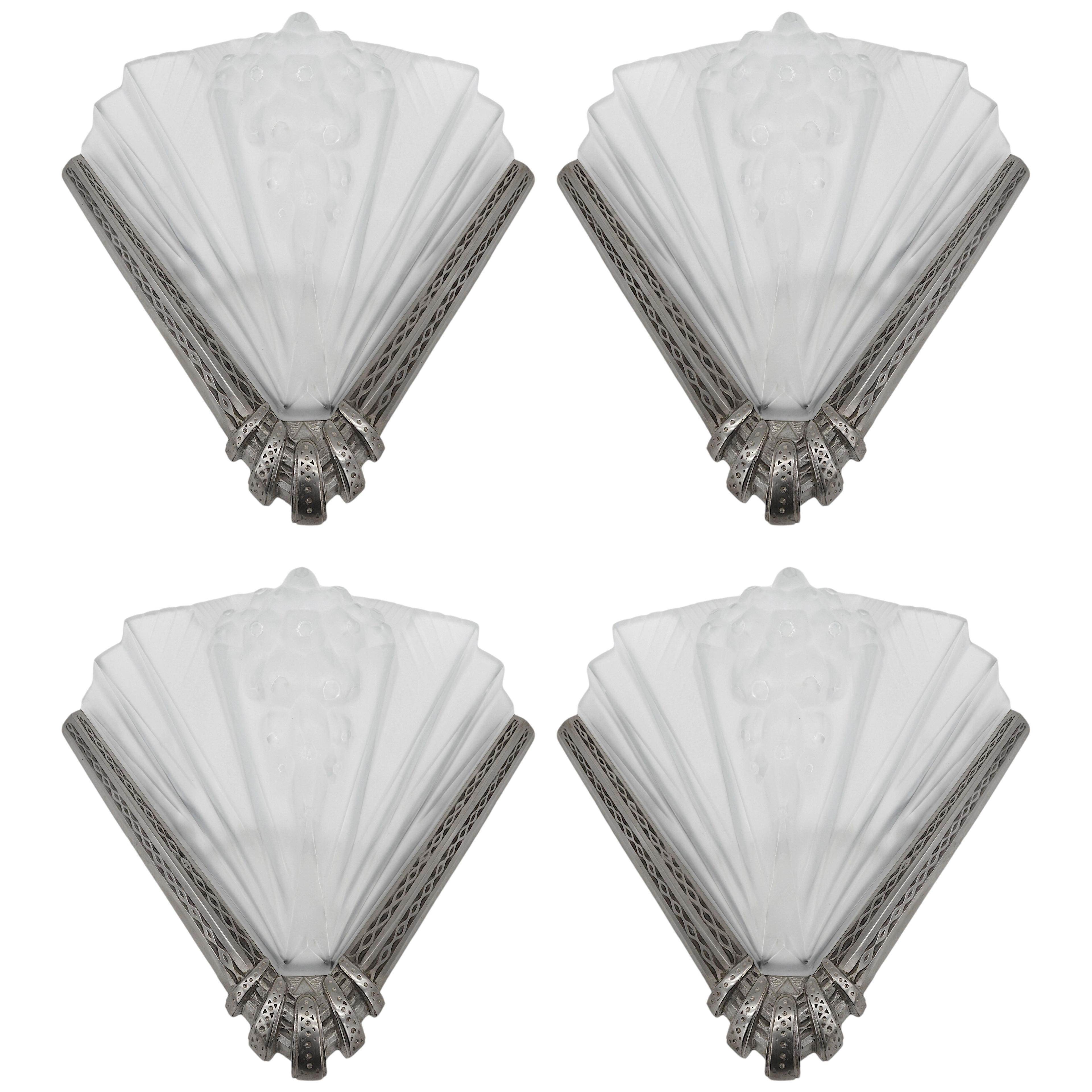 PETITOT 2 or 4 French Art Deco Set of Wall Sconces, 1930