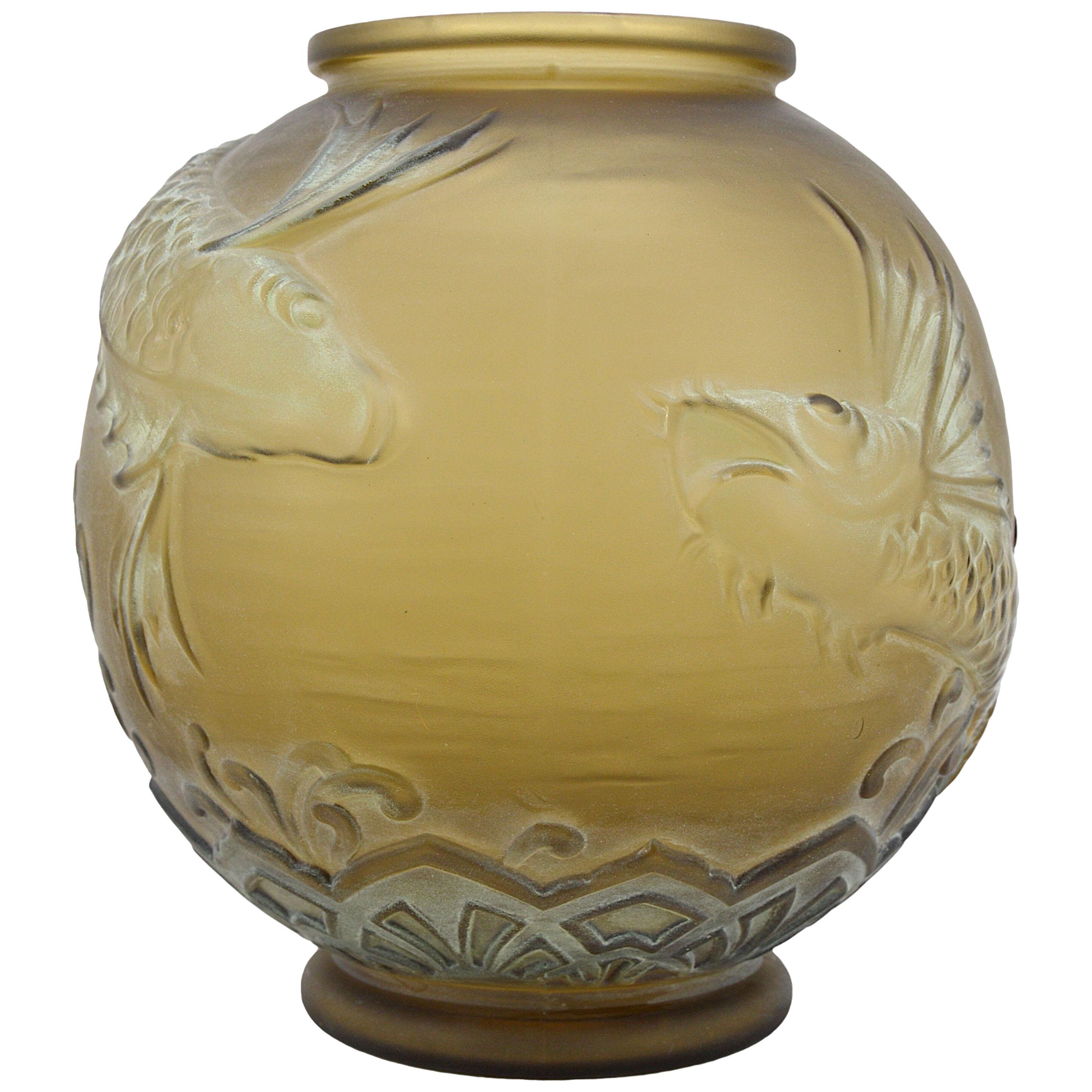 DAUM Pierre d'AVESN Large French Art Deco Fish Vase, Early 1930s