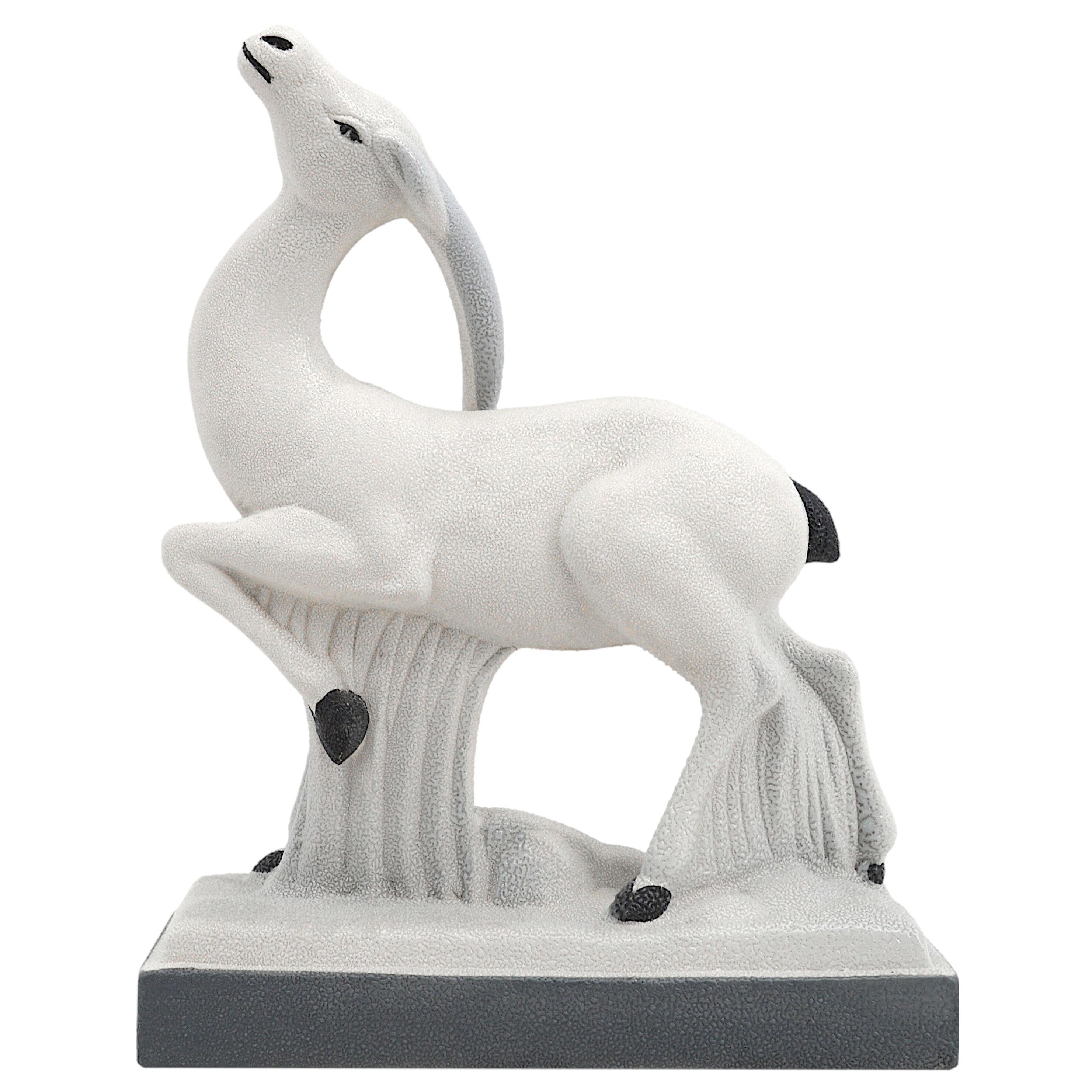 Charles LEMANCEAU French Art Deco Ceramic Antelope, 1930s