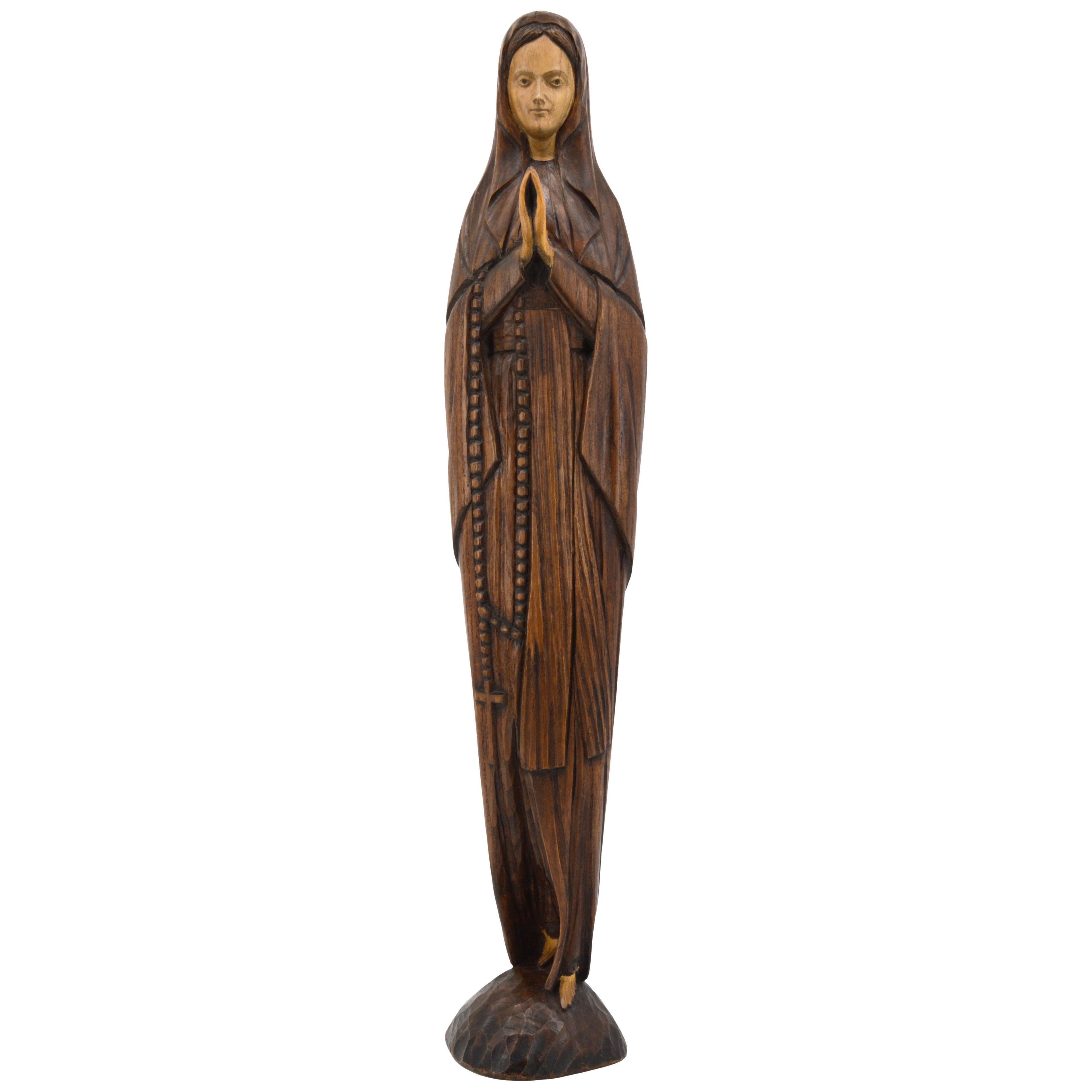 French Art Deco Madonna Holy Virgen Sculpture, 1920s