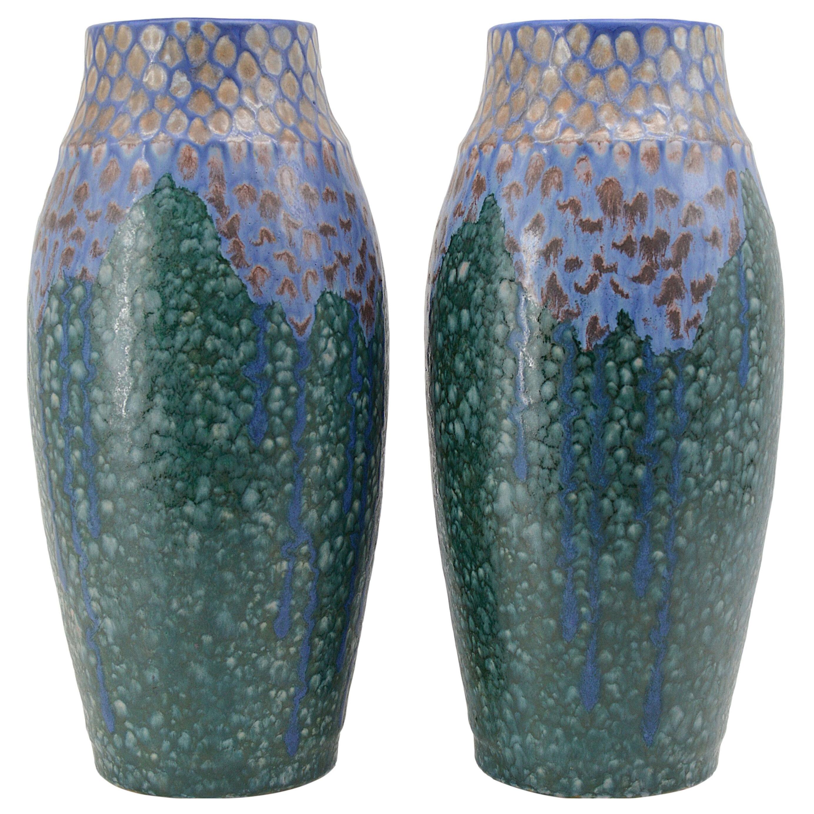 Revernay French Art Deco Pair of Ceramic Vases, Digoin Sarreguemines, circa 1925