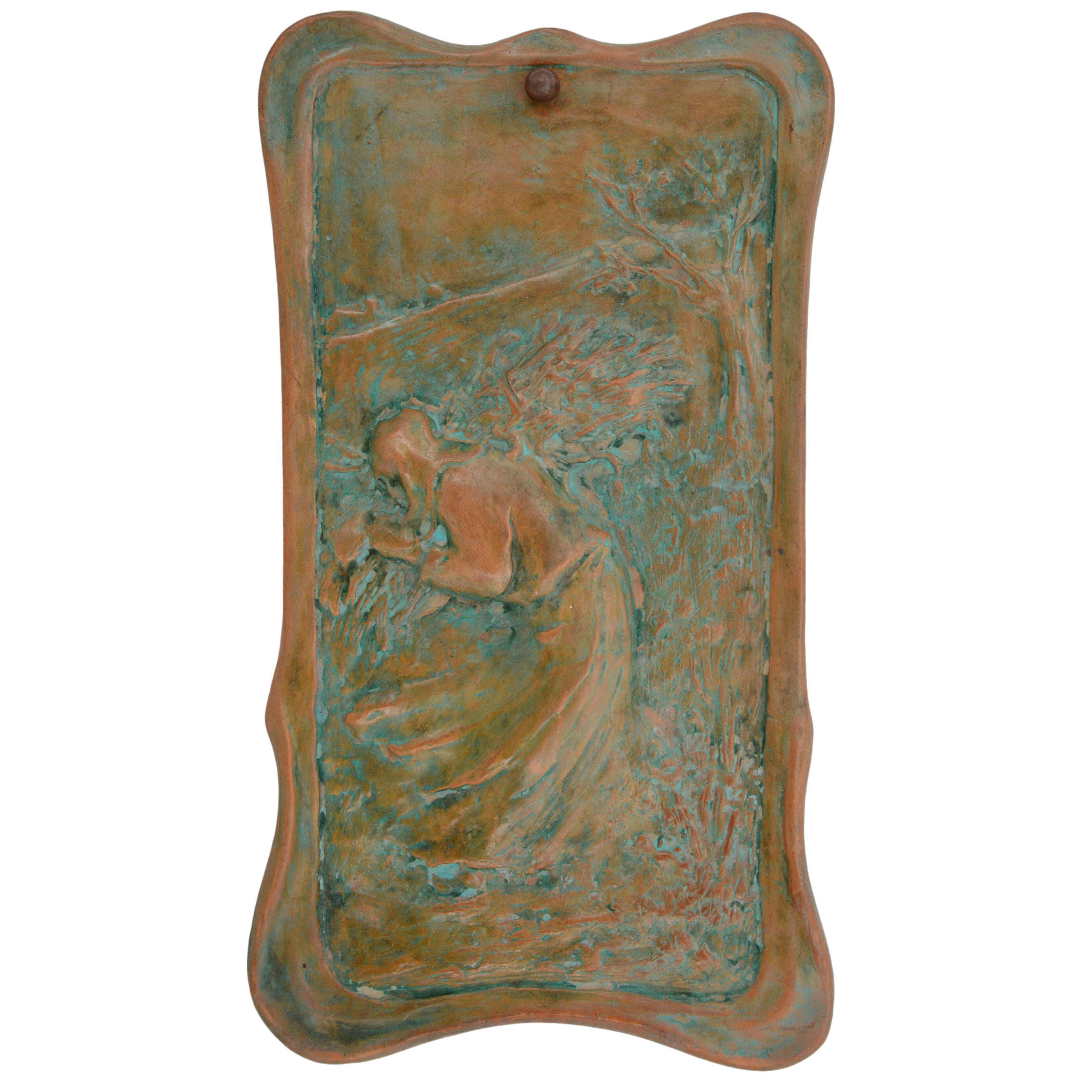 French Art Nouveau Terracotta Wall Plaque, Early 20th Century