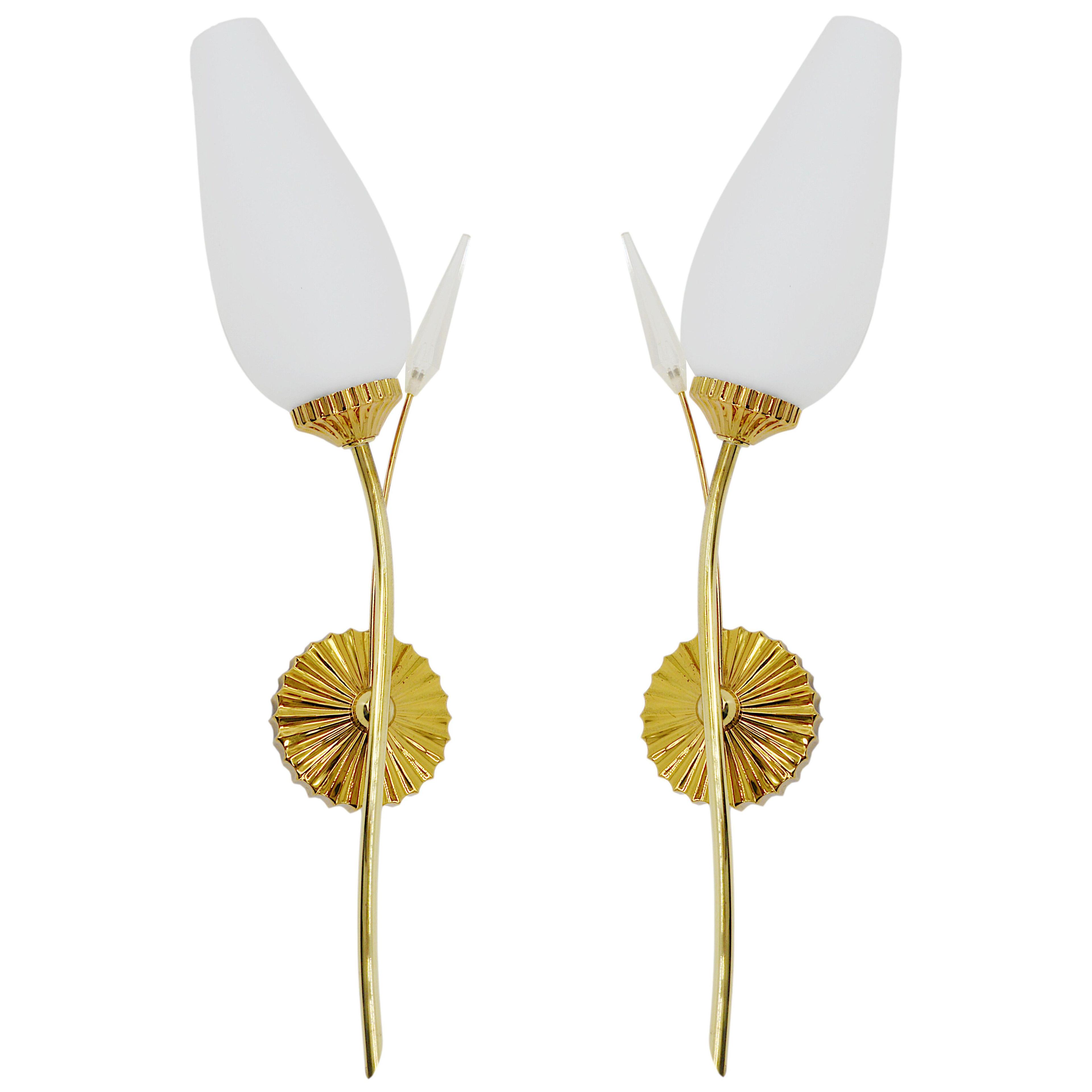 Lunel French Midcentury Pair of Wall Sconces, 1950s