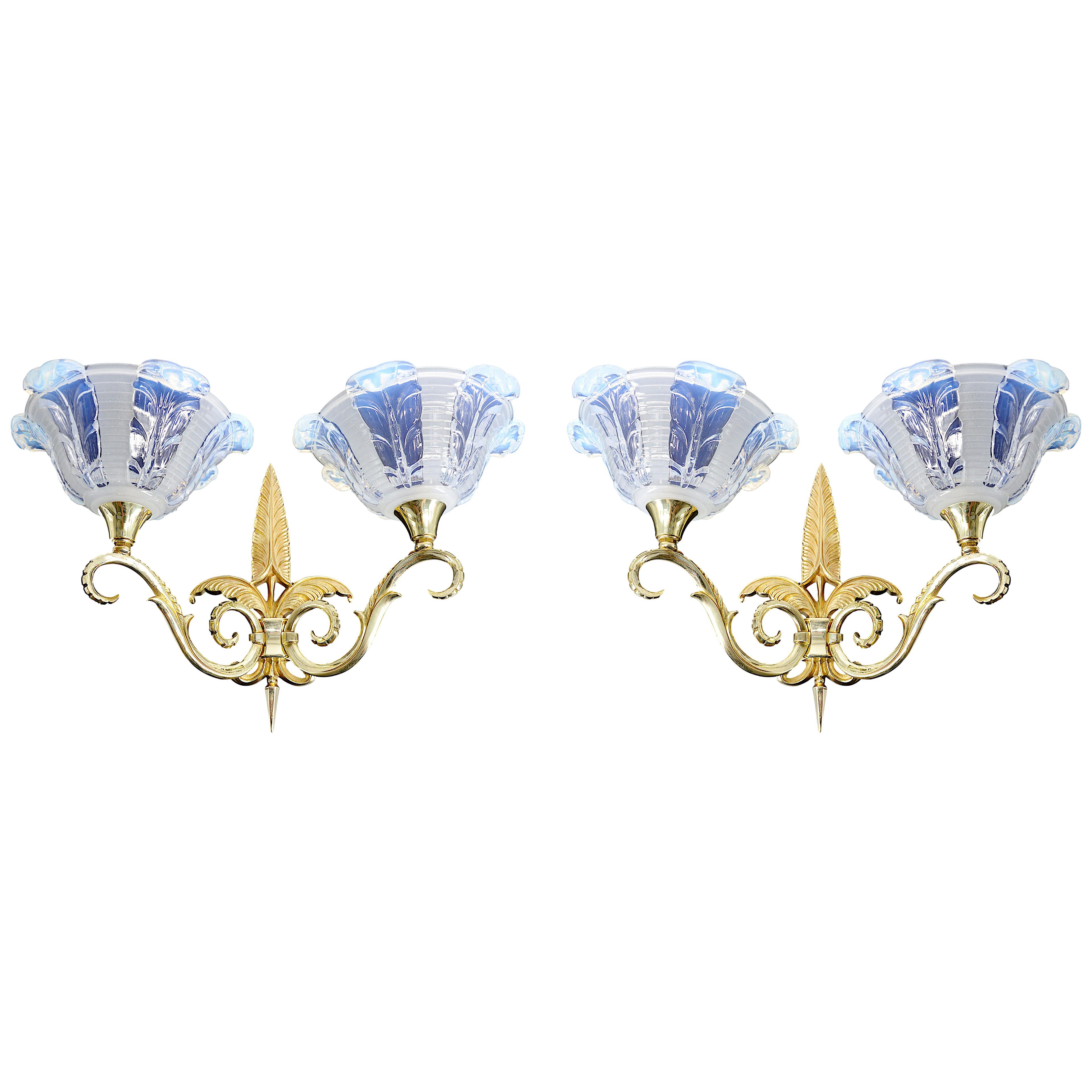 Jean Gauthier French Art Deco Pair of Double Wall Sconces, 1920s
