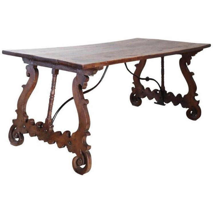 Early 17th Century Italian Cherry Wood Antique Fratino Table with Lyre Legs