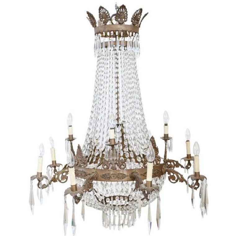 Early 19th Century Italian Empire Bronze and Crystals Antique Chandelier