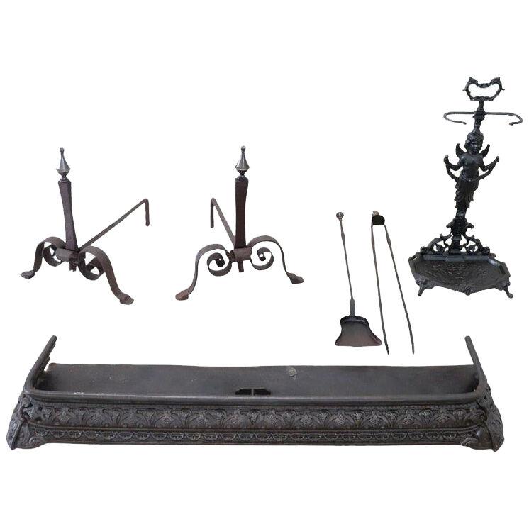 Early 19th Century Italian Antique Iron Fireplace Tool Set