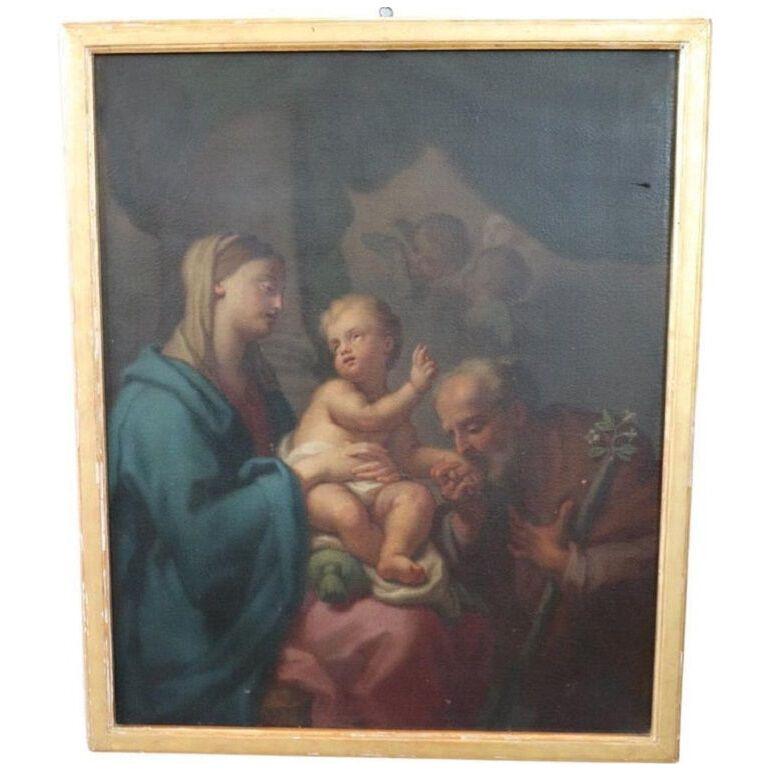 18th Century Italian Antique Oil on Canvas Painting, Religious Subject