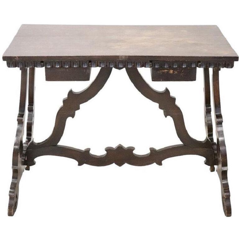 Walnut Small Fratino Table or Desk with Lyre Legs