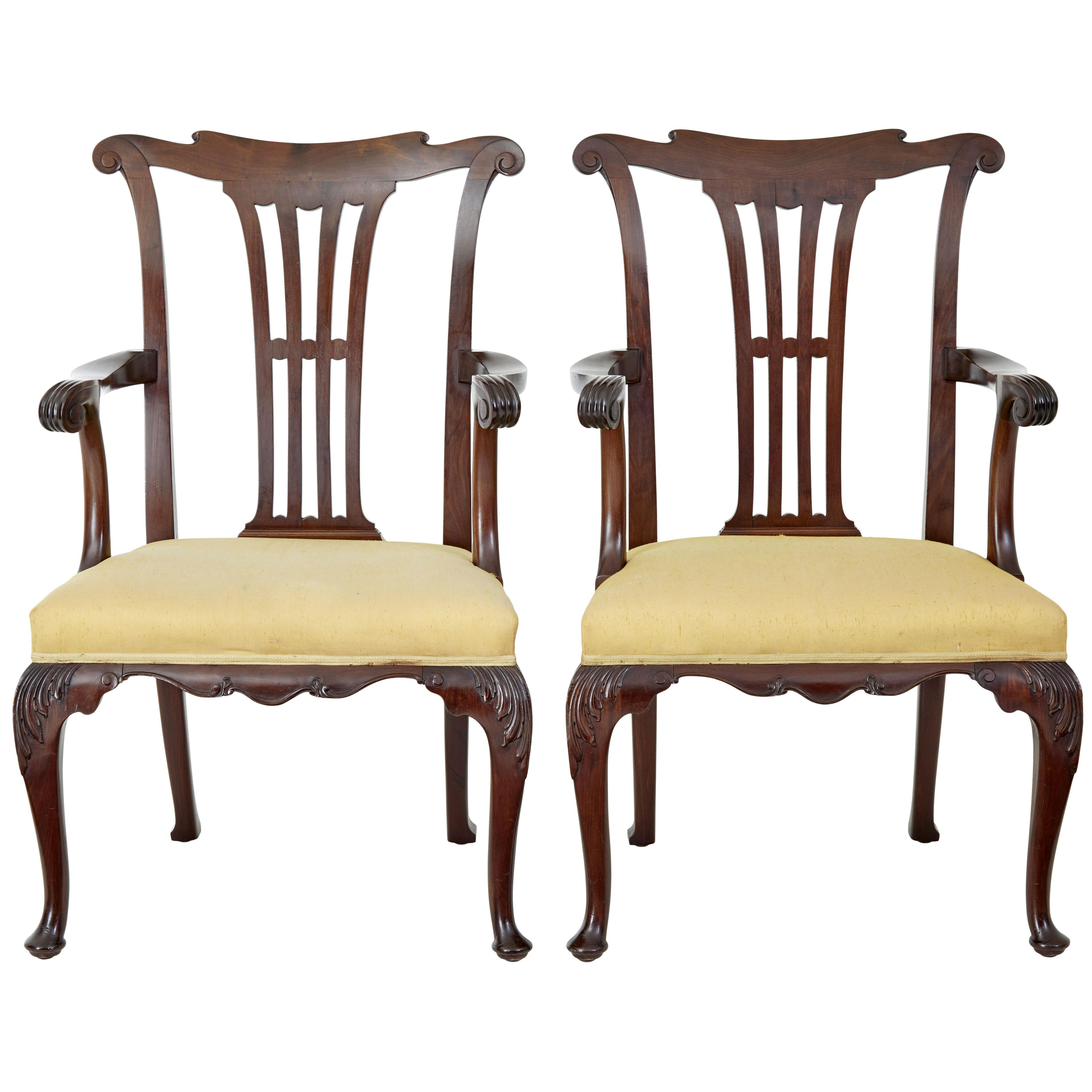 PAIR OF 19TH CENTURY CHIPPENDALE DESIGN MAHOGANY ARMCHAIRS