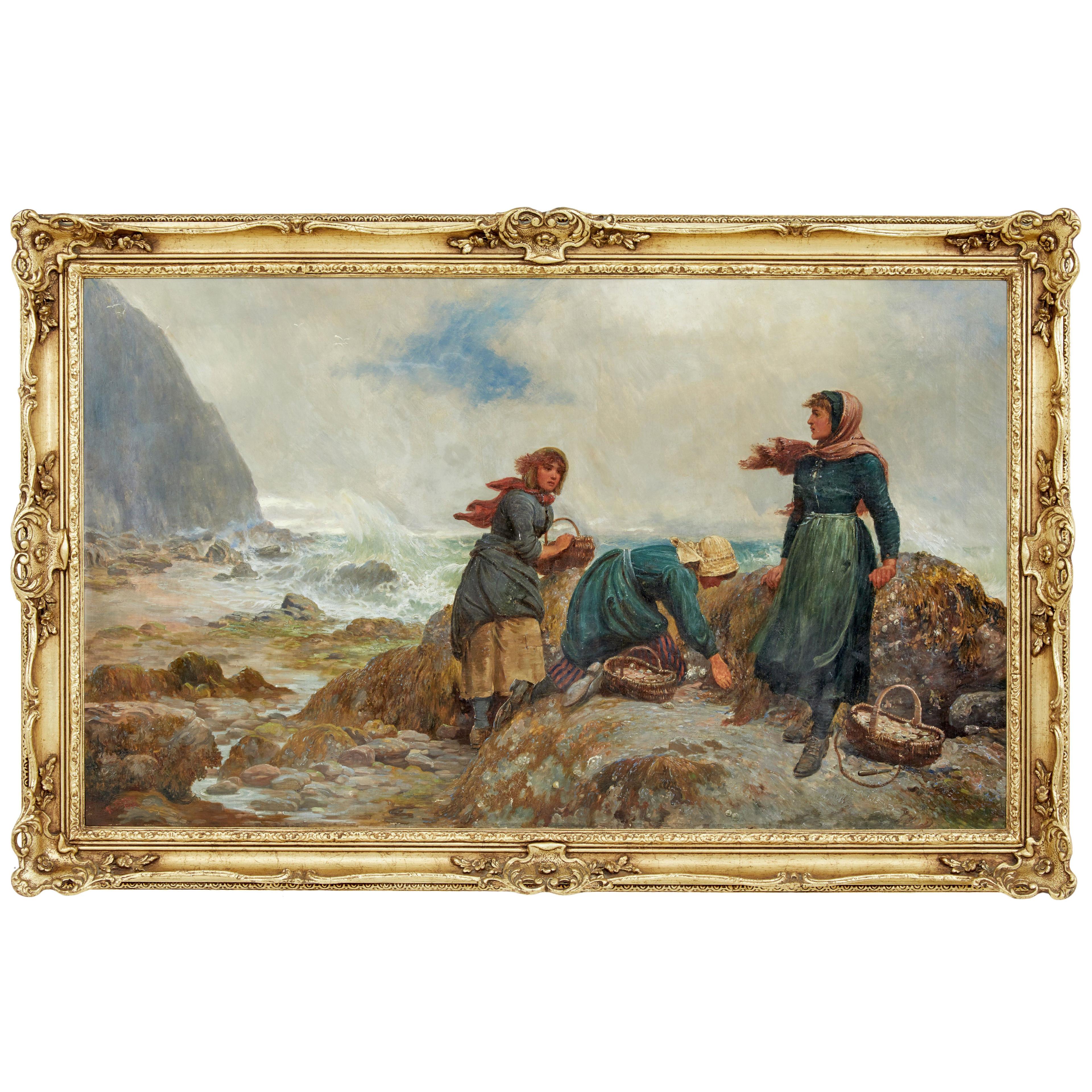19TH CENTURY OIL PAINTING OF YORKSHIRE FLITHER PICKERS BY ROBERT FARREN