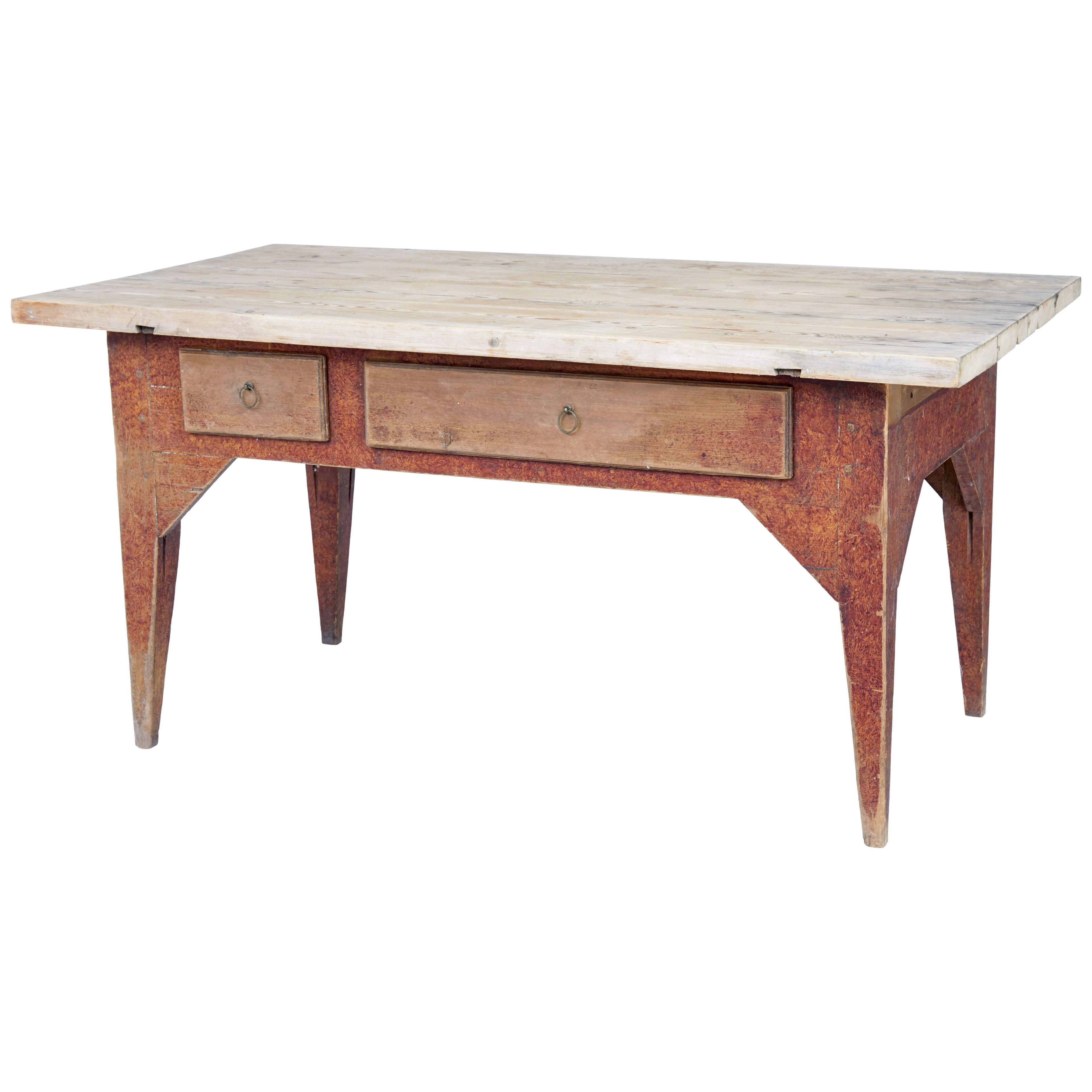 MID 19TH CENTURY RUSTIC PAINTED PINE KITCHEN TABLE
