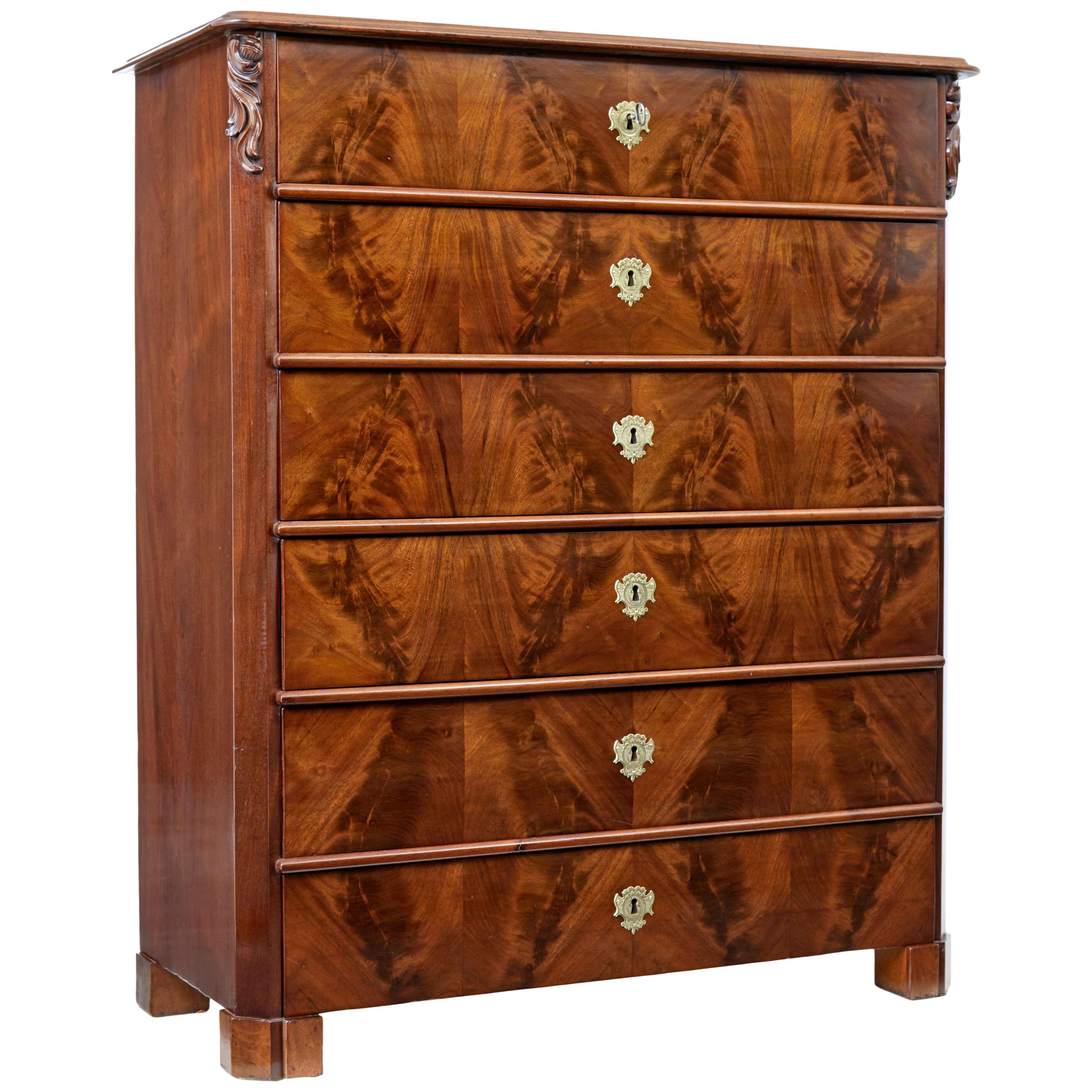 19TH CENTURY TALL BURR WALNUT CHEST OF DRAWERS