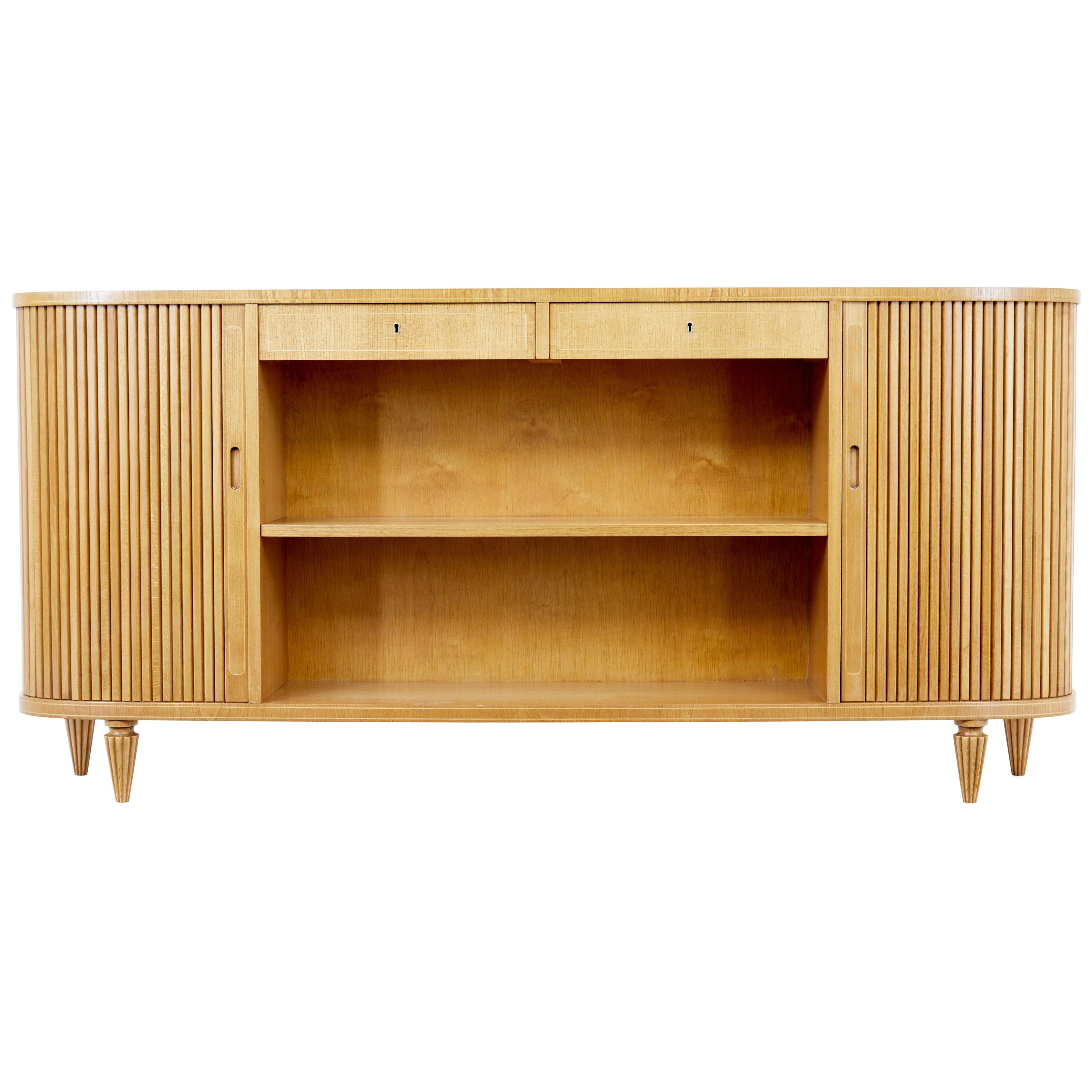 SWEDISH MID 20TH CENTURY ELM TAMBOUR FRONT LOW OPEN BOOKCASE
