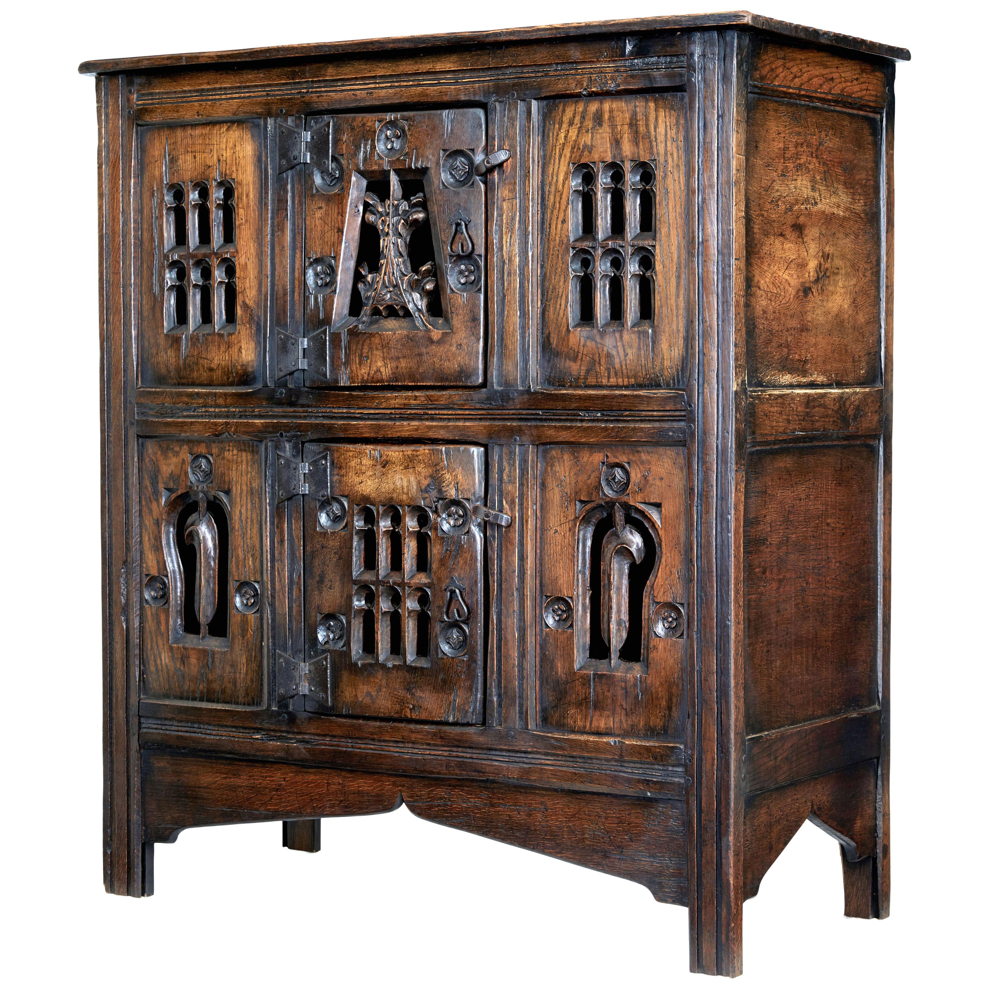 CARVED OAK GOTHIC REVIVAL FOOD CUPBOARD