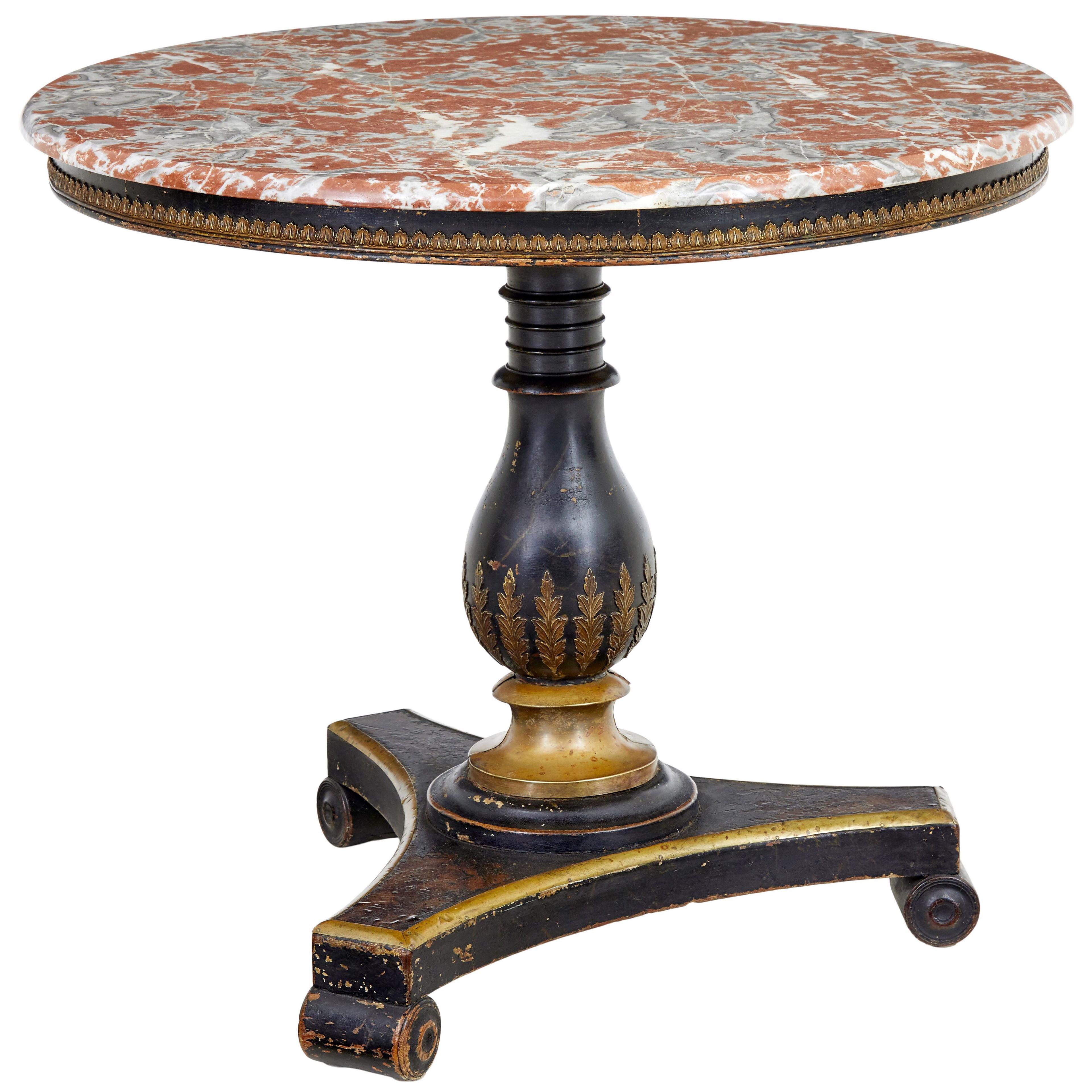 19TH CENTURY EBONISED MARBLE TOP CENTRE TABLE