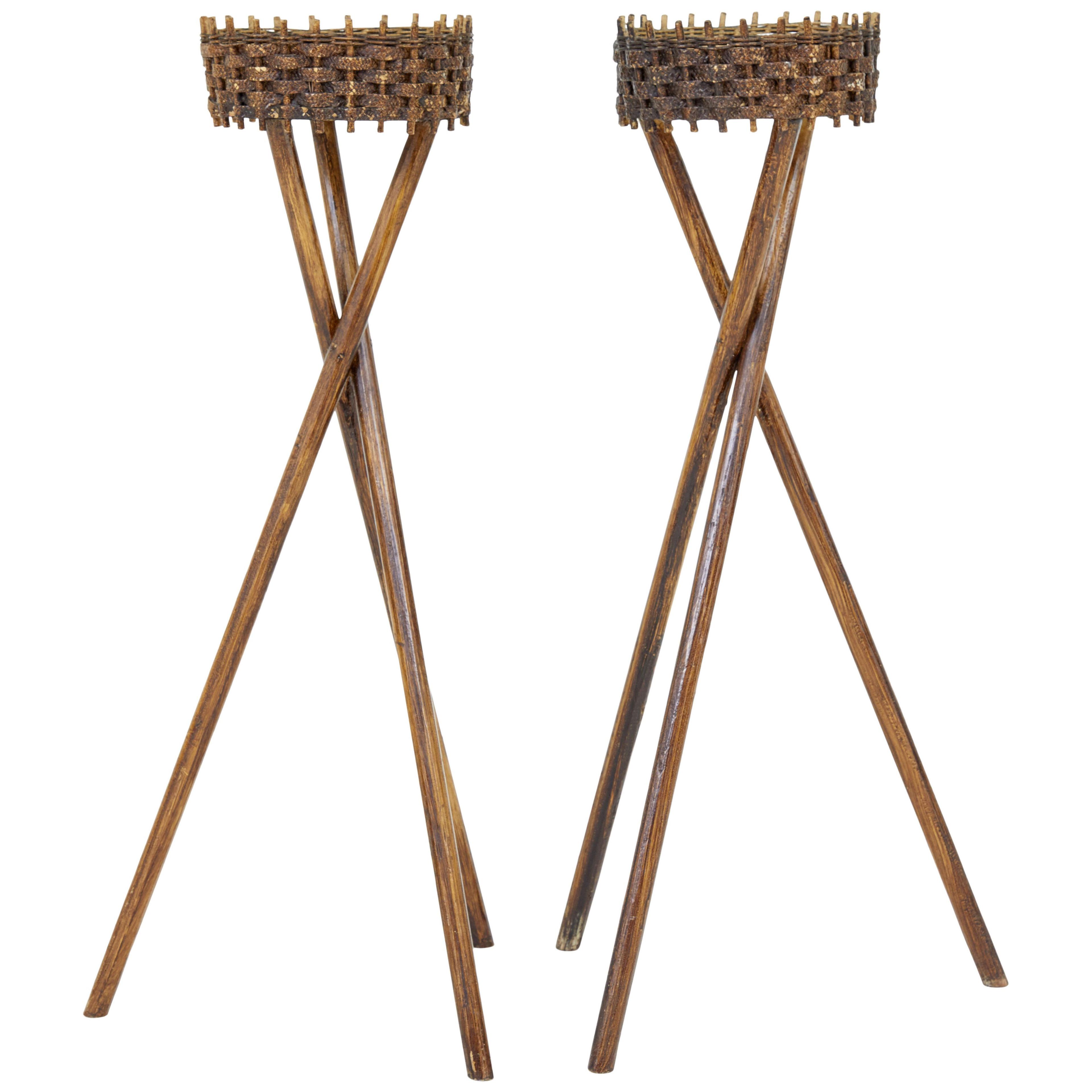 PAIR OF MID 20TH CENTURY WOVEN PLANT STANDS